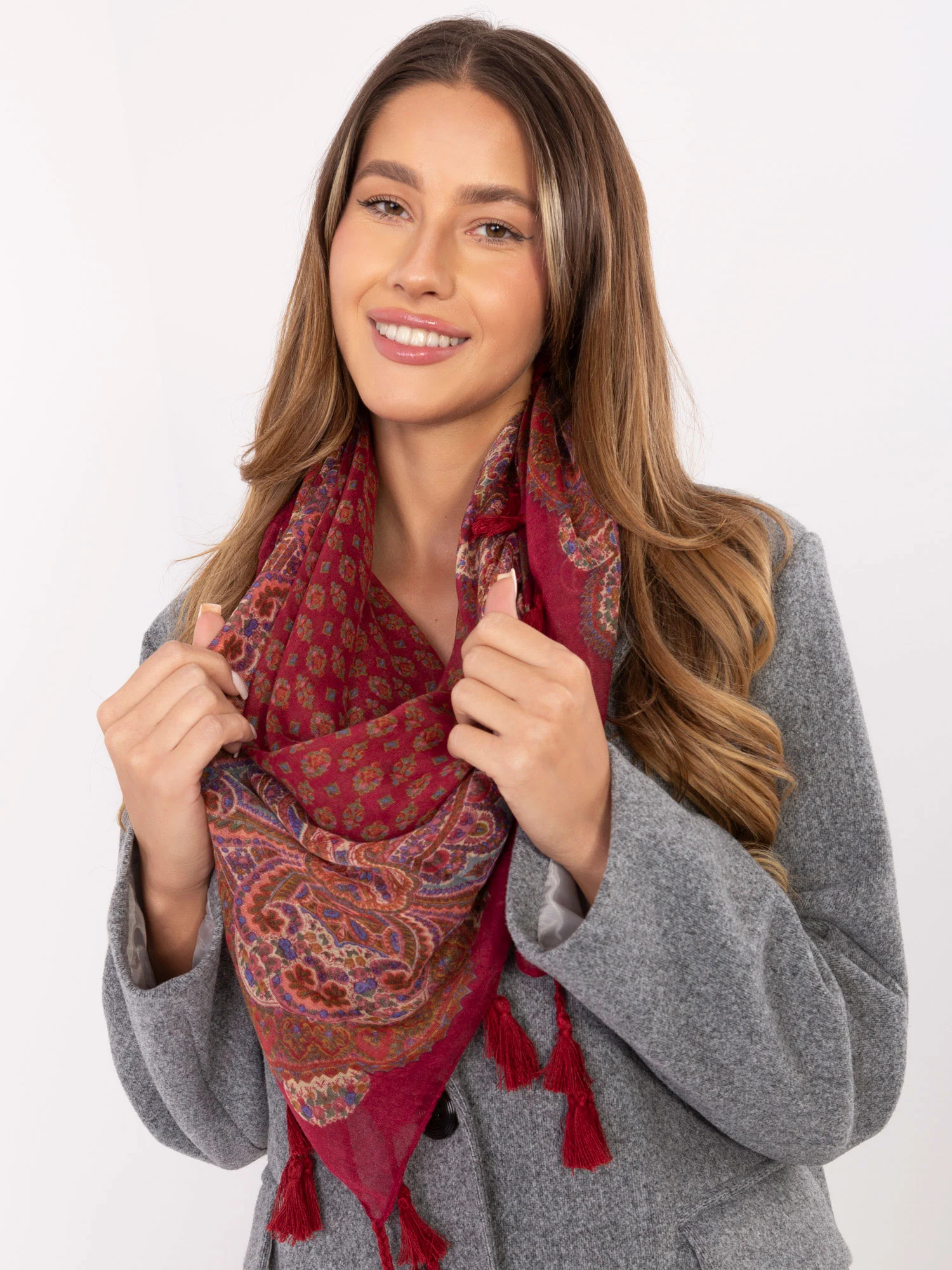 Bandana Dama Imprimat, Viscoza, Fashion Hunters, Bordo - imagine 2