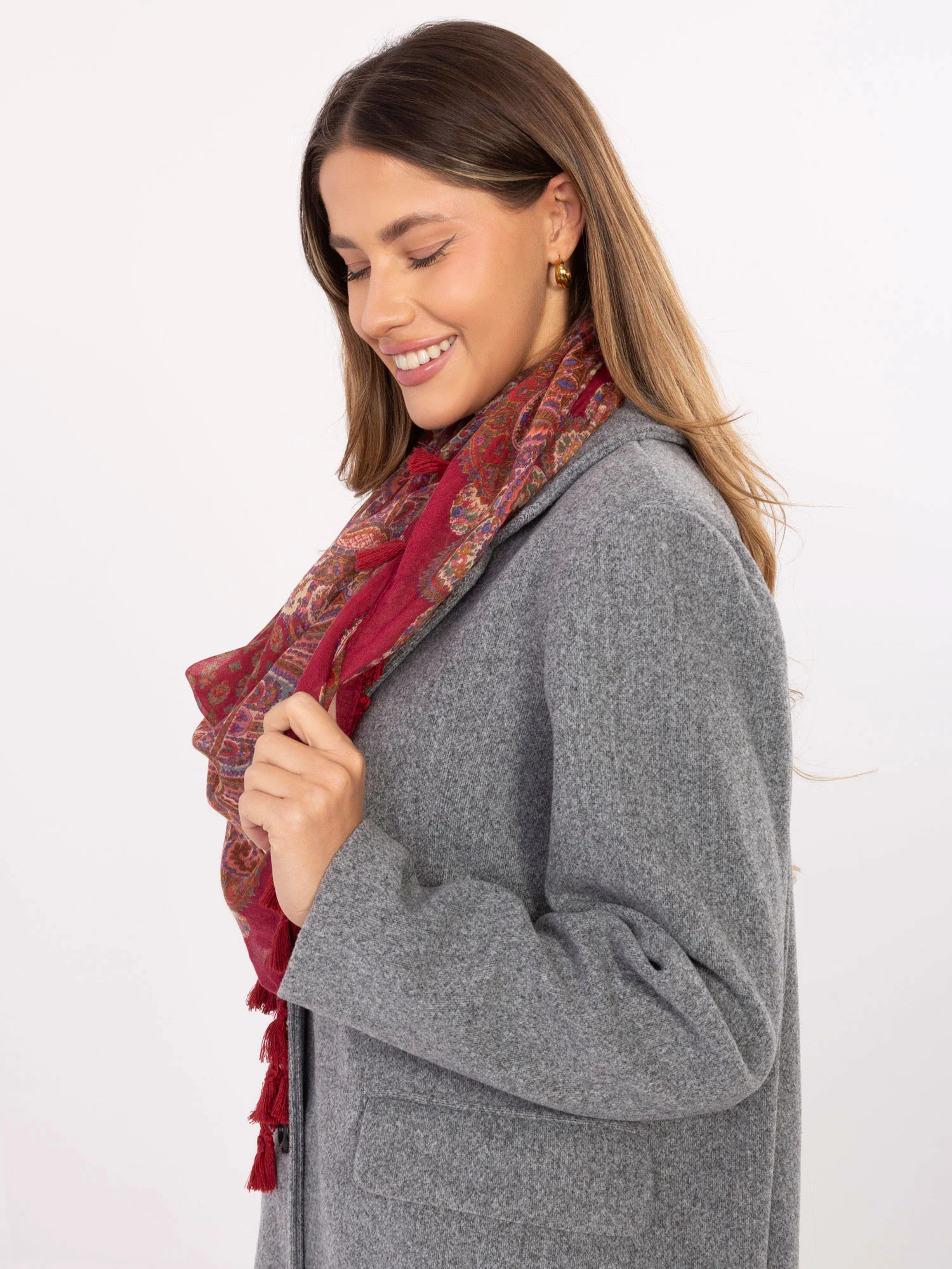Bandana Dama Imprimat, Viscoza, Fashion Hunters, Bordo - imagine 4