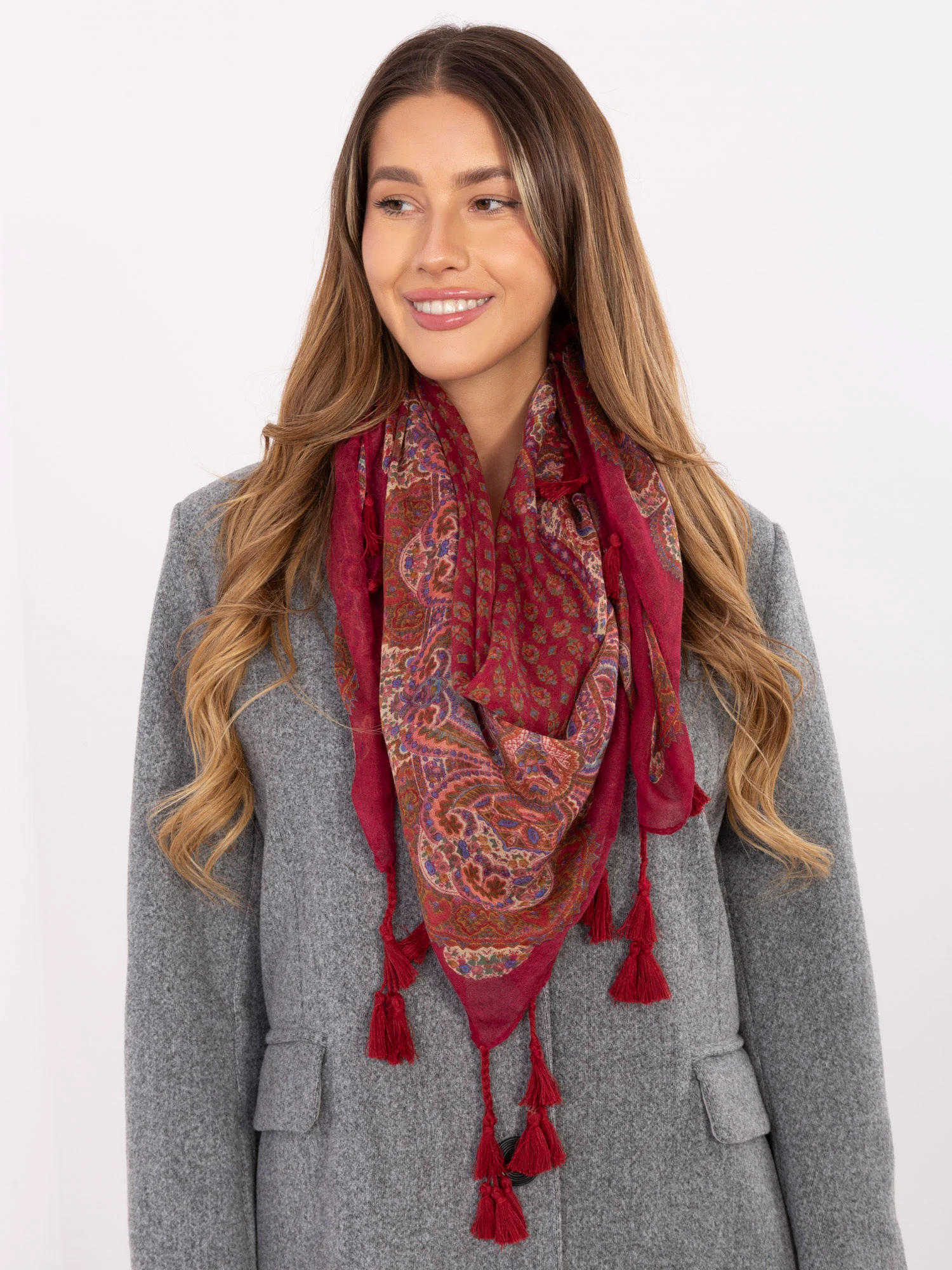 Bandana Dama Imprimat, Viscoza, Fashion Hunters, Bordo - imagine 5
