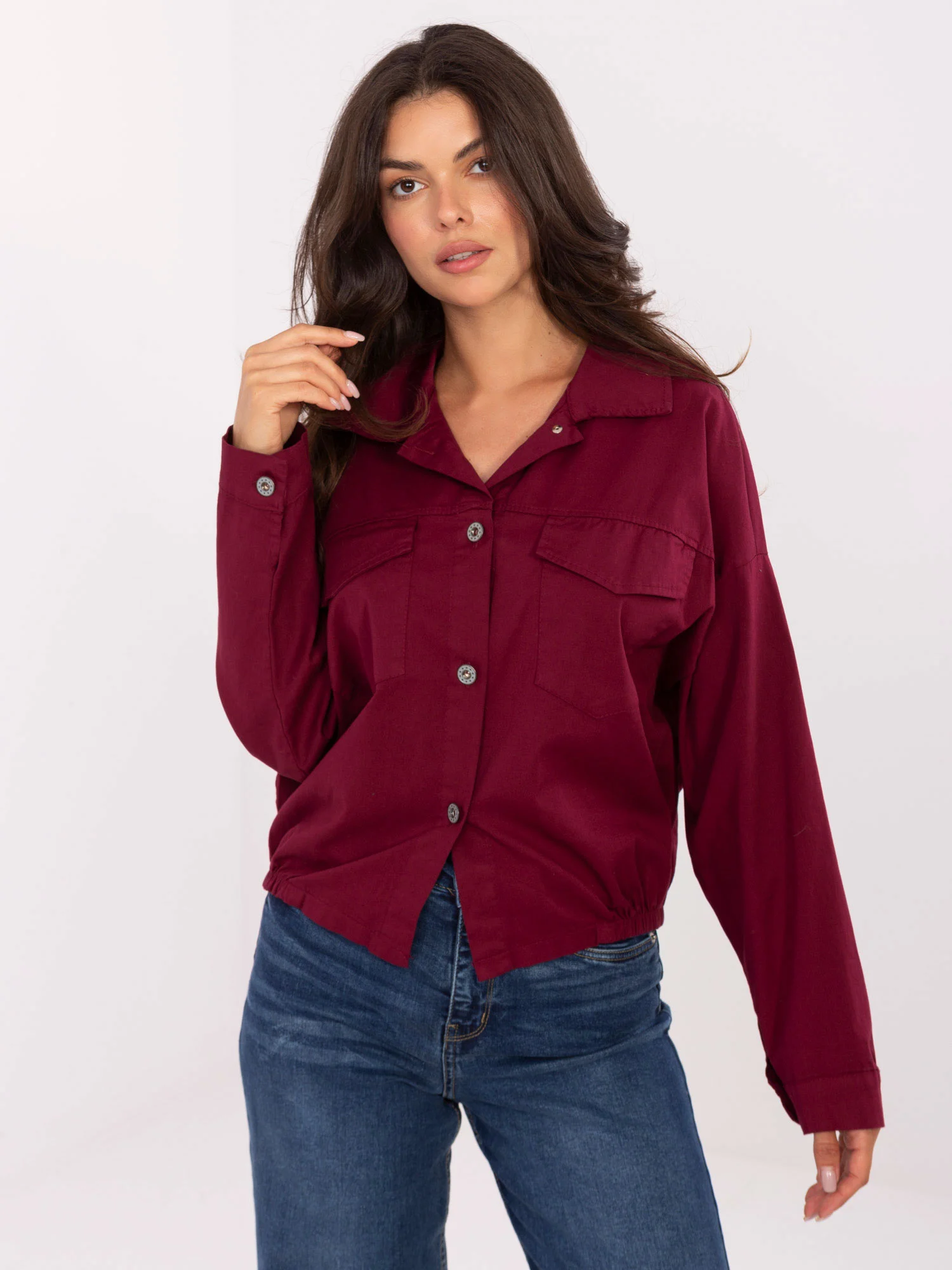 Camasa Dama Mini, Guler inalt, RUE PARIS, Bordo Casual - imagine 3