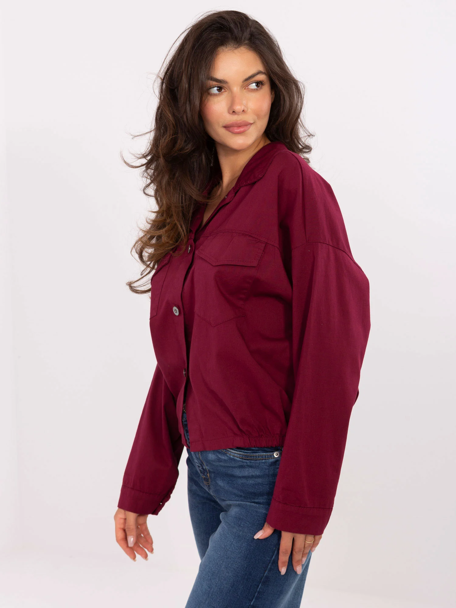 Camasa Dama Mini, Guler inalt, RUE PARIS, Bordo Casual - imagine 2