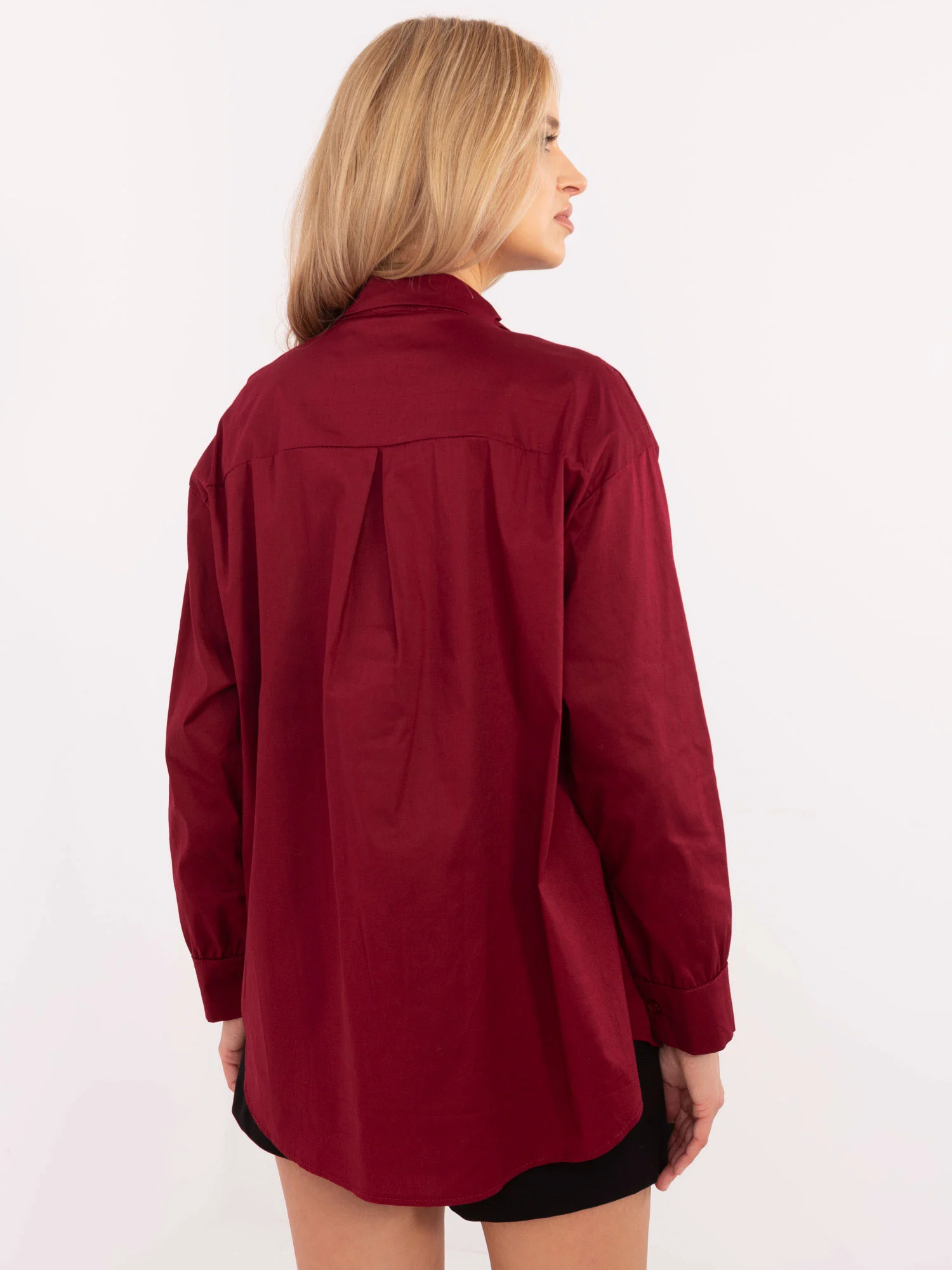 Camasa Dama Maneca lunga, Guler inalt, ITALY MODA, Bordo Casual - imagine 3