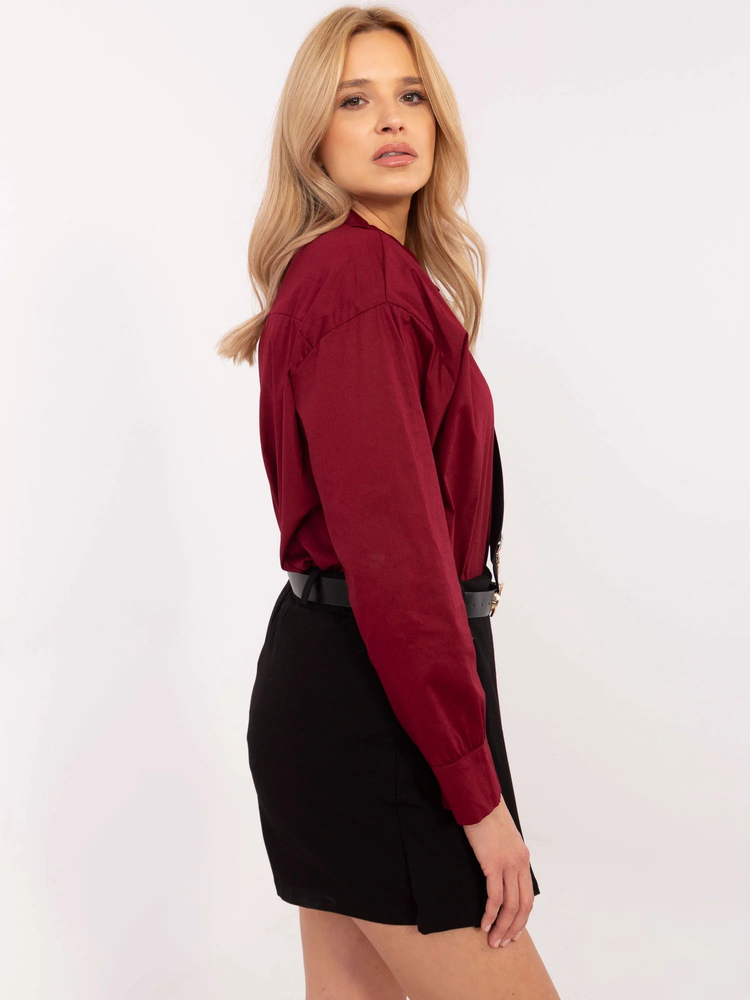 Camasa Dama Maneca lunga, Guler inalt, ITALY MODA, Bordo Casual - imagine 2