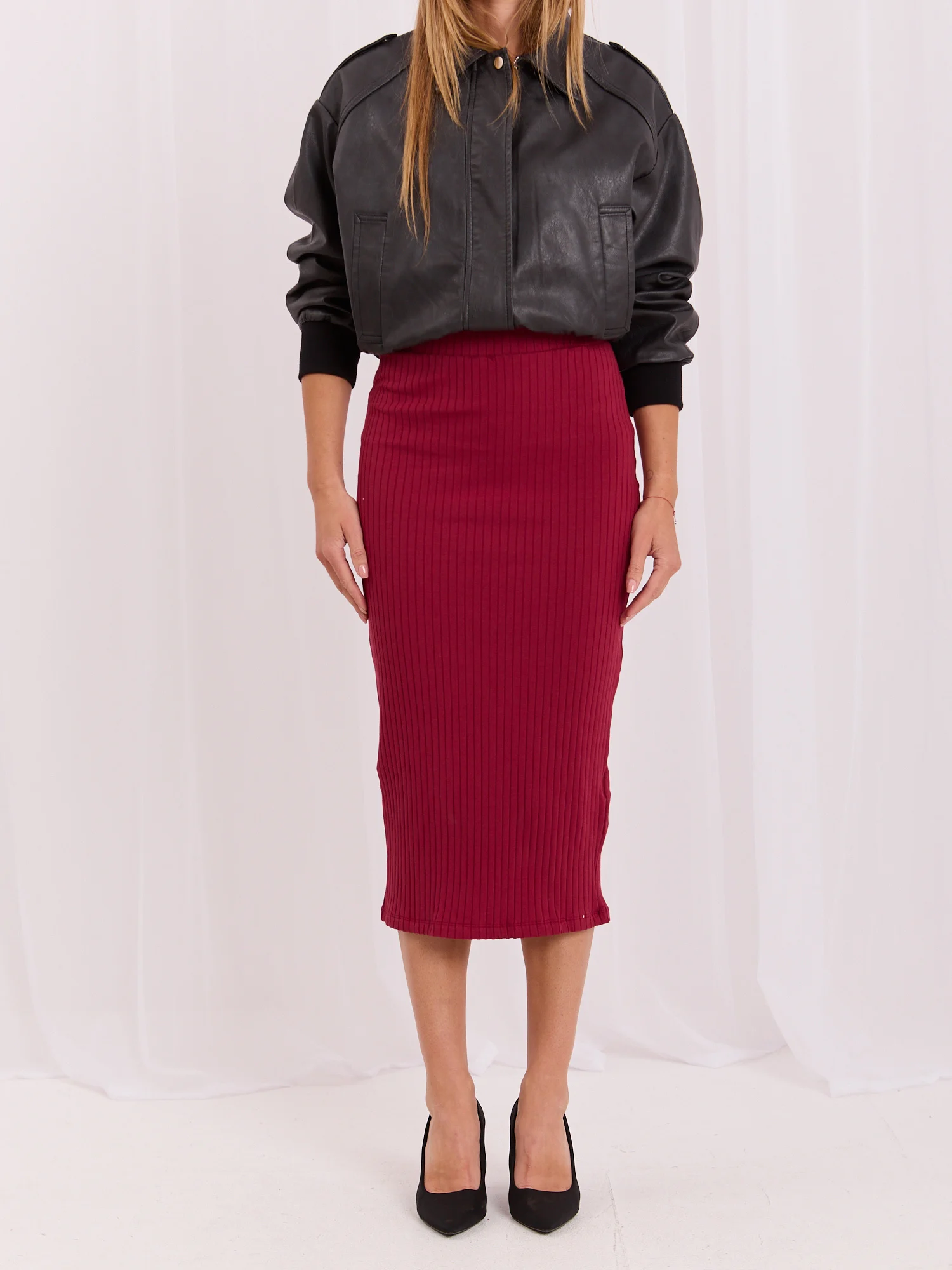 Fusta Dama Midi, Dungi, RUE PARIS, Bordo Eleganta Office - imagine 7