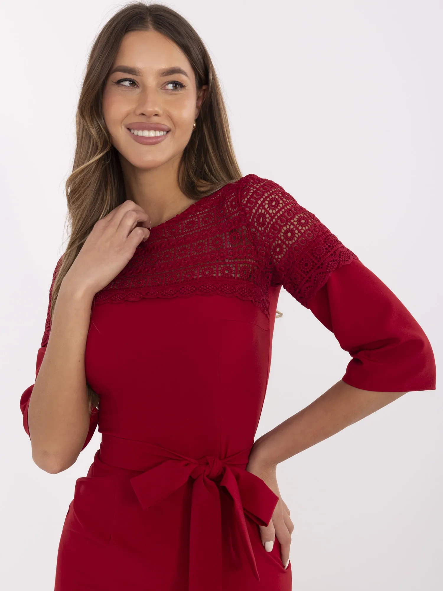 Rochie Dama Maneca 3/4, Rochie creion, LAKERTA, Bordo de Sarbatori - imagine 2