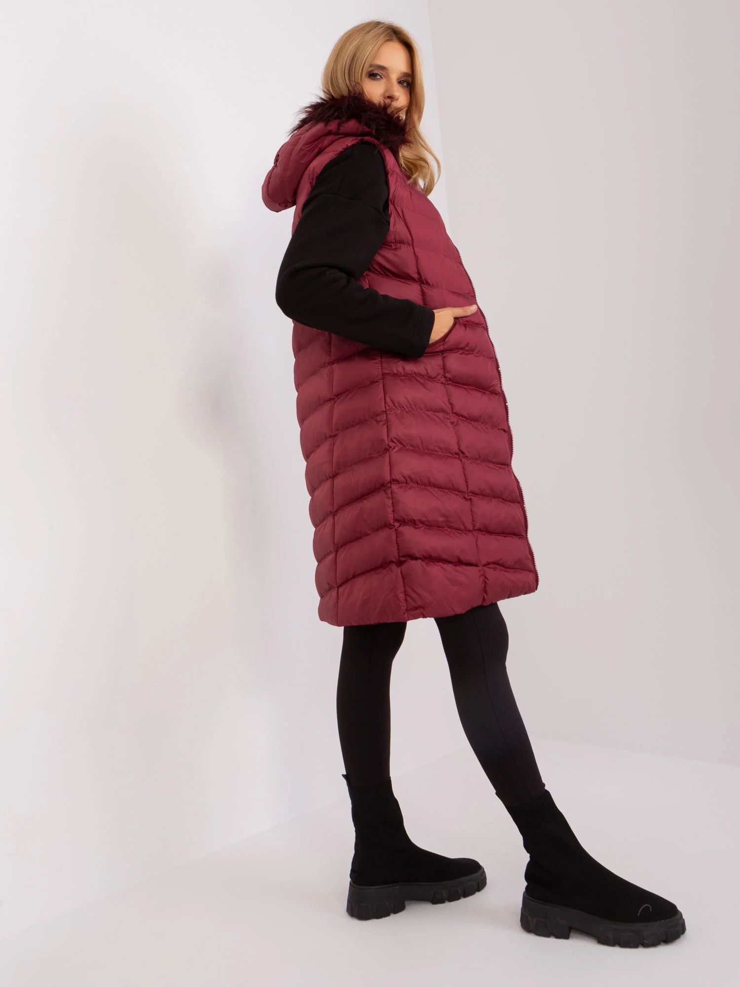 Vesta Dama Fara maneci, Guler inalt, RUE PARIS, Bordo de Vara - imagine 4