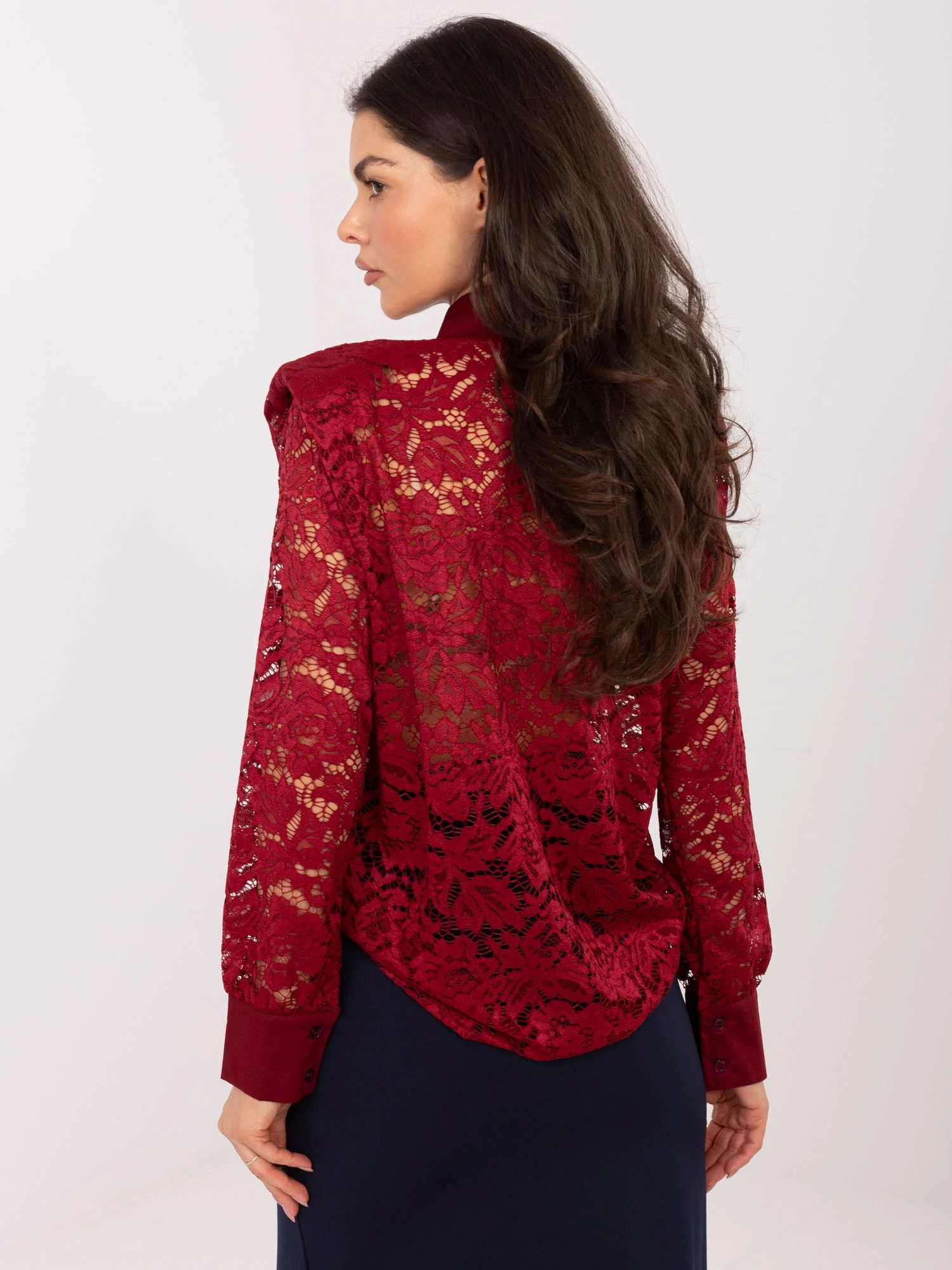 Camasa Dama Maneca lunga, Dantela, ITALY MODA, Bordo Eleganta Office - imagine 4