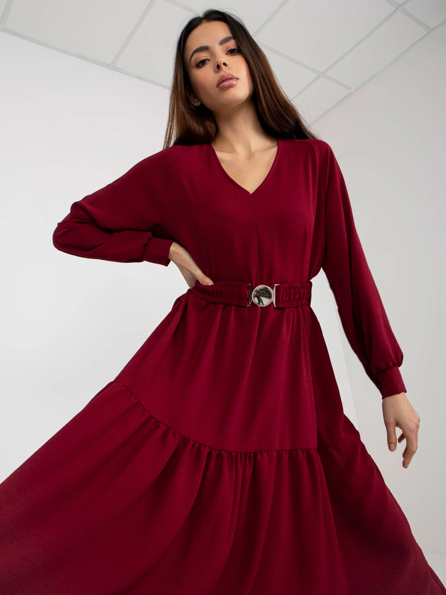 Rochie Dama Maxi, Lejera, Och Bella, Bordo Eleganta Office - Image 4