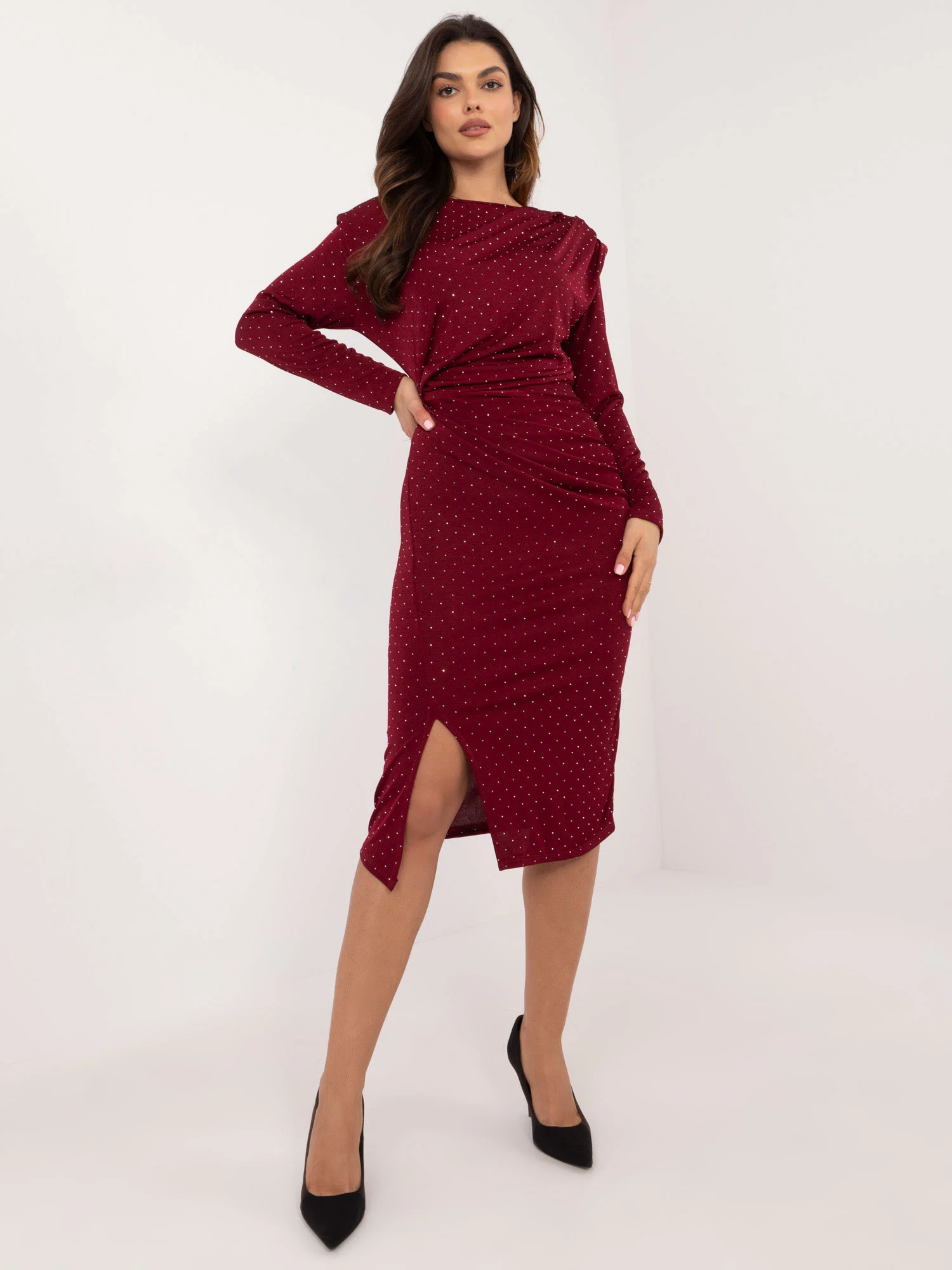 Rochie Dama Maxi, Rochie creion, ITALY MODA, Bordo de Sarbatori - Image 5