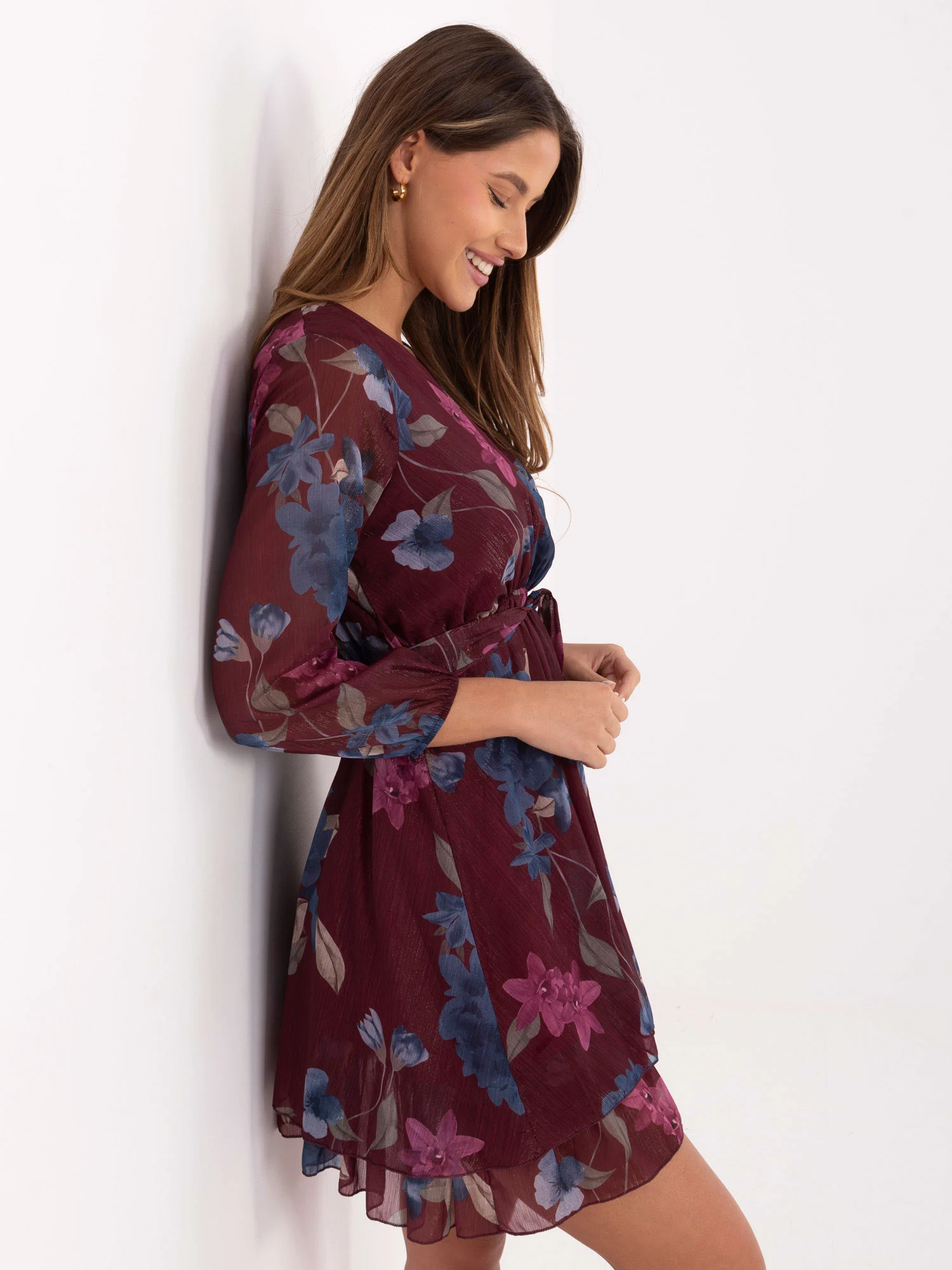 Rochie Dama Maxi, Floral, ITALY MODA, Bordo - Image 3