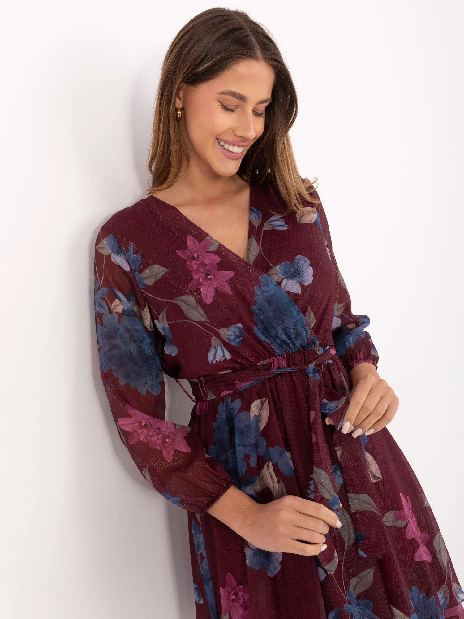 Rochie Dama Maxi, Floral, ITALY MODA, Bordo - Image 4