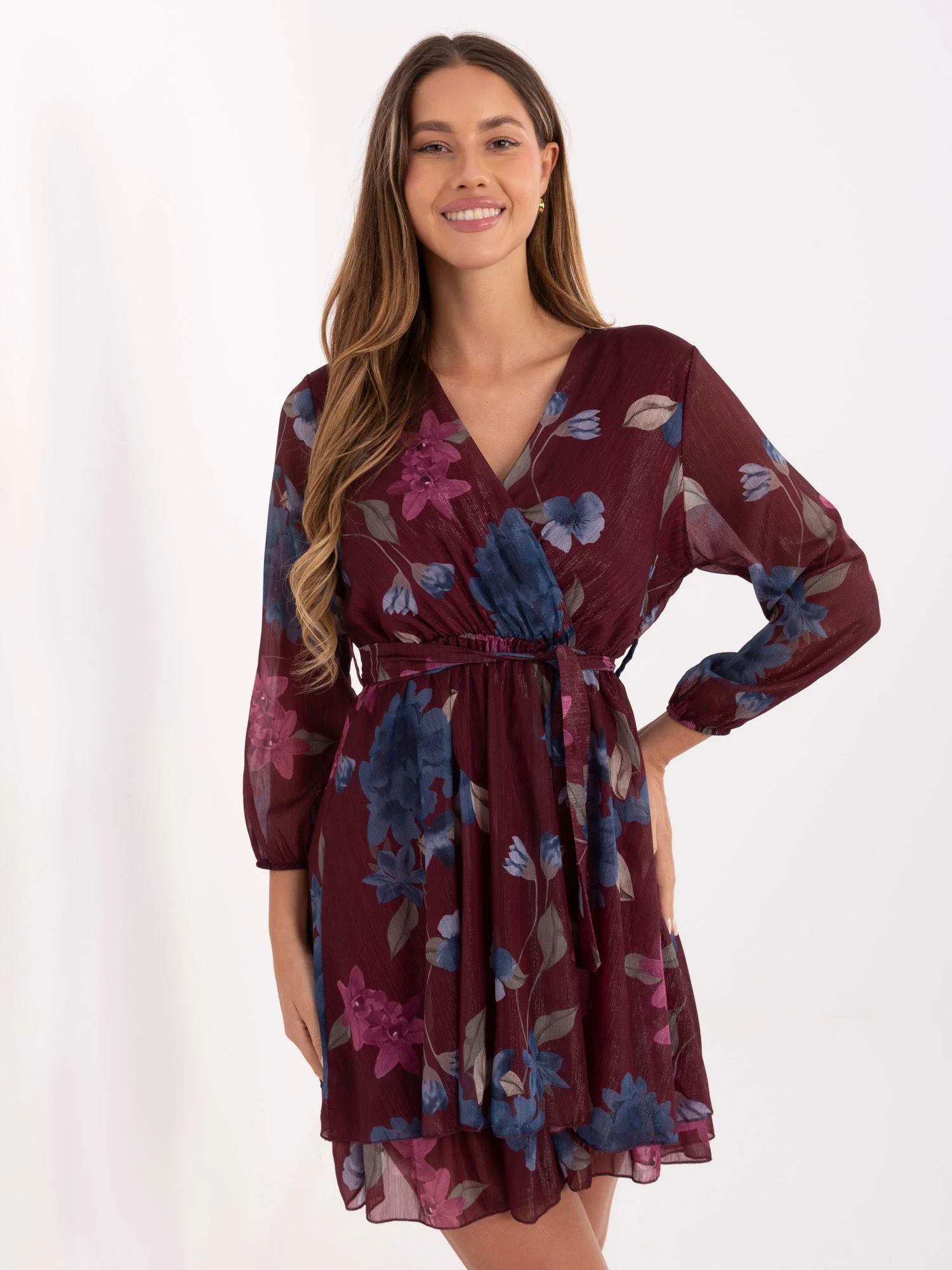 Rochie Dama Maxi, Floral, ITALY MODA, Bordo - Image 5