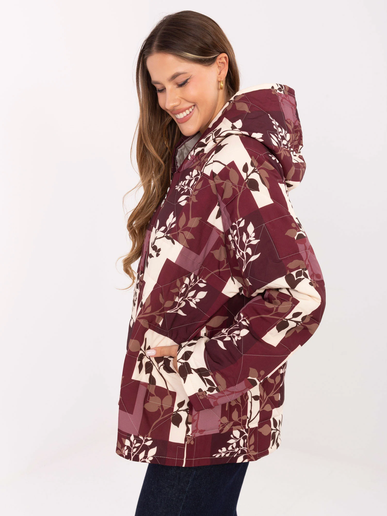 Jacheta Dama Maneca lunga, Imprimat, MODA ITALY, Bordo de Vara - imagine 5