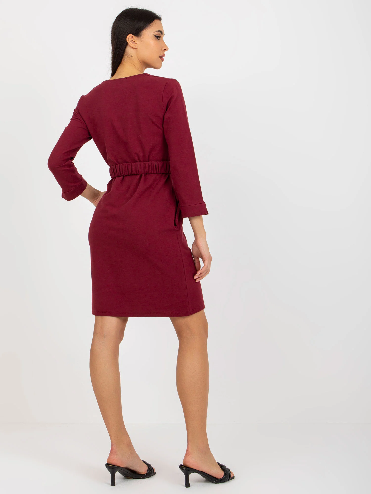 Rochie Dama Mini, Decolteu in V, Och Bella, Bordo Eleganta Office - imagine 6