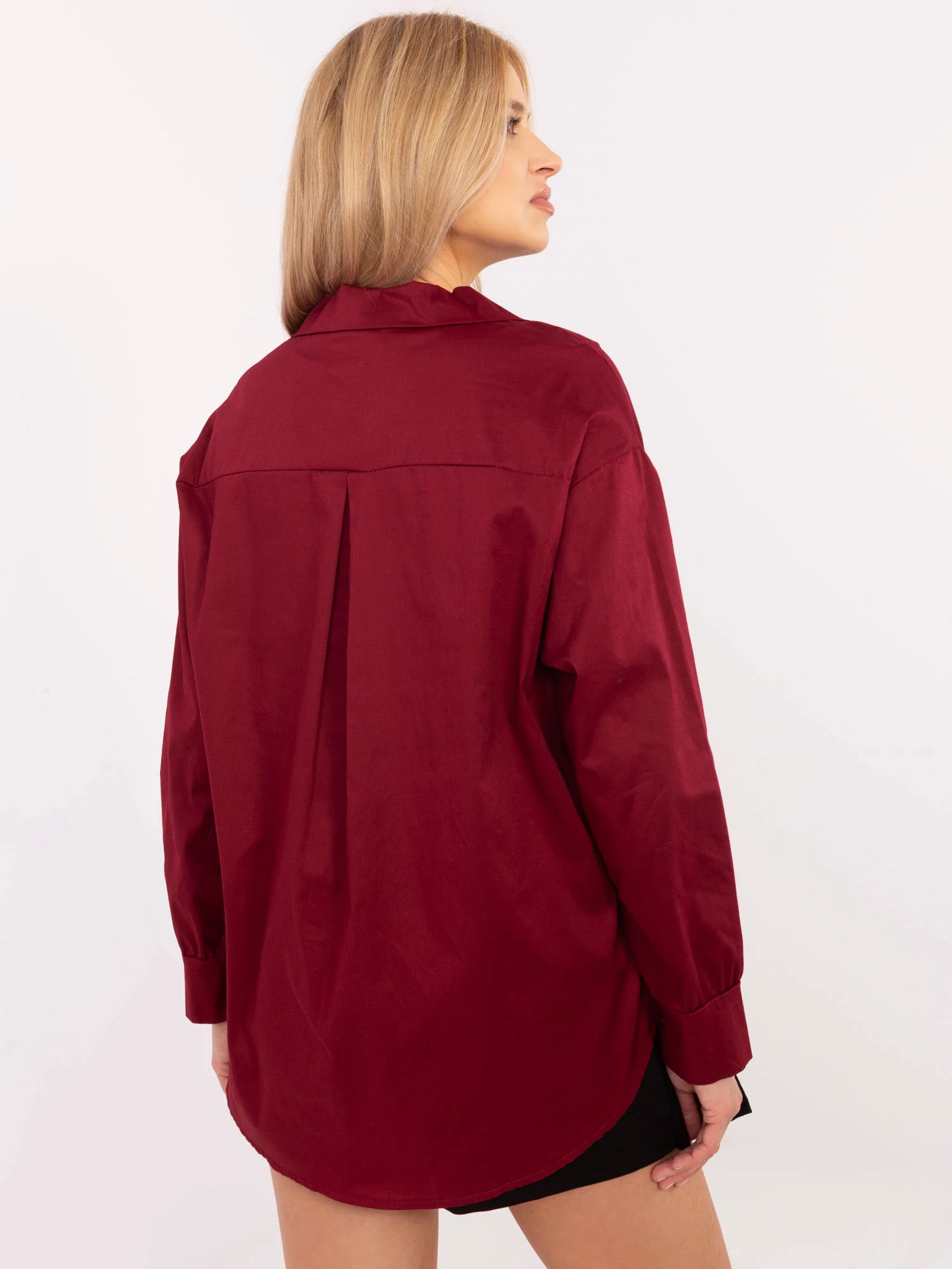 Camasa Dama Maneca lunga, Guler inalt, ITALY MODA, Bordo Casual - imagine 4