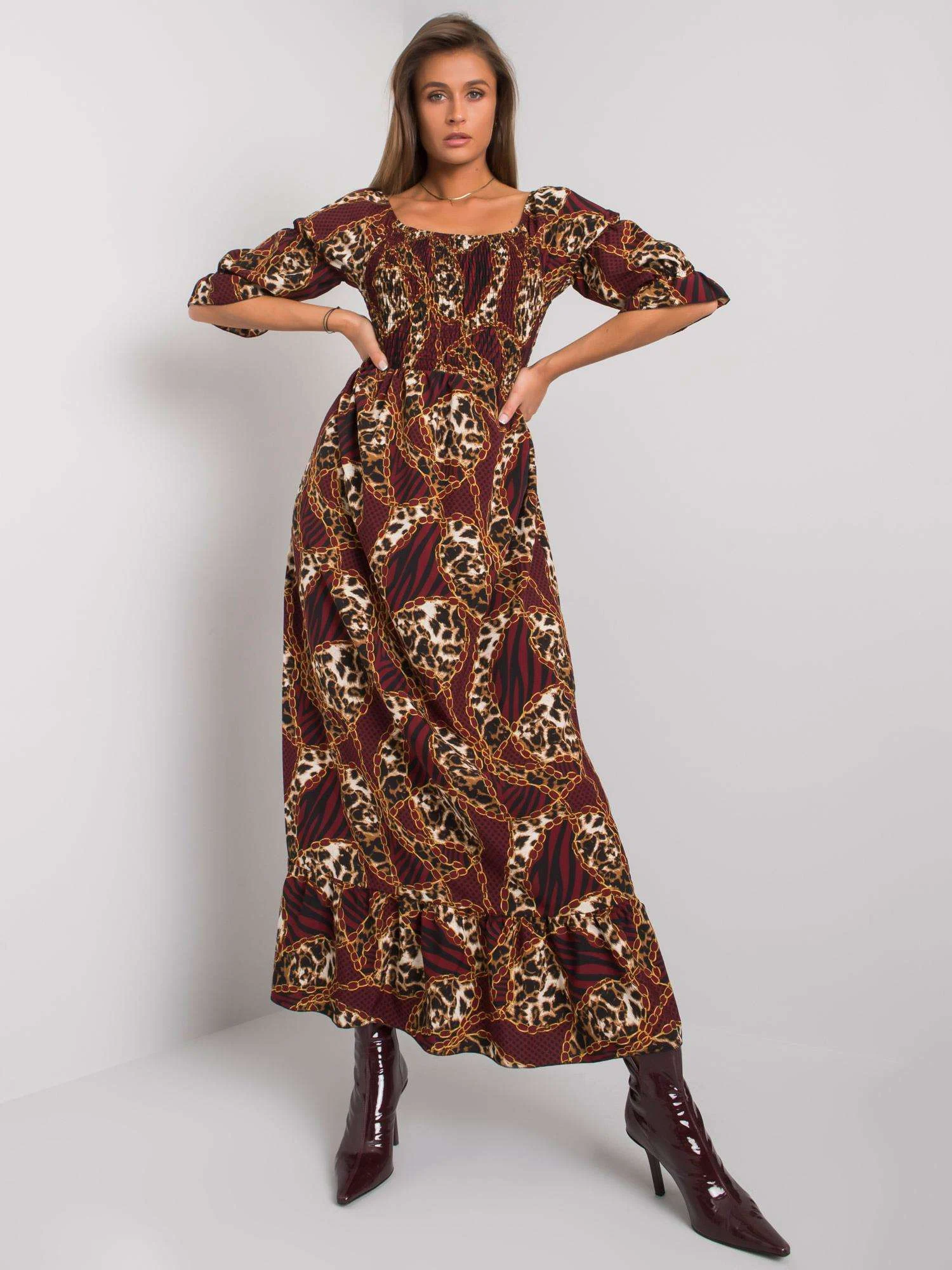 Rochie Dama Maxi, Animal print, ITALY MODA, Bordo Casual - Image 5