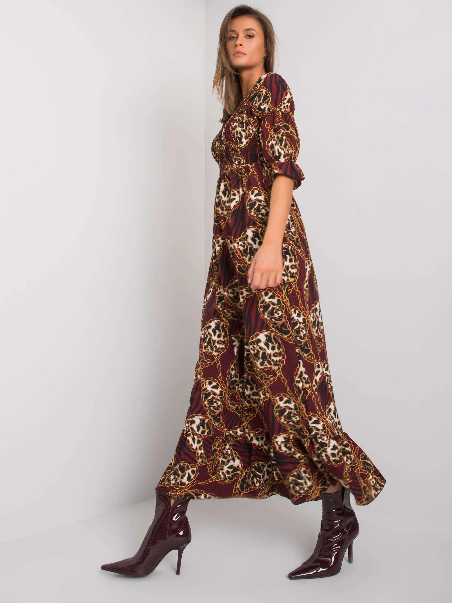 Rochie Dama Maxi, Animal print, ITALY MODA, Bordo Casual - Image 2
