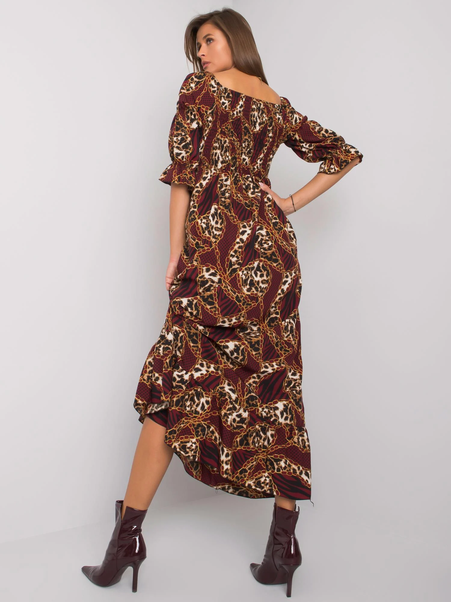 Rochie Dama Maxi, Animal print, ITALY MODA, Bordo Casual - Image 4
