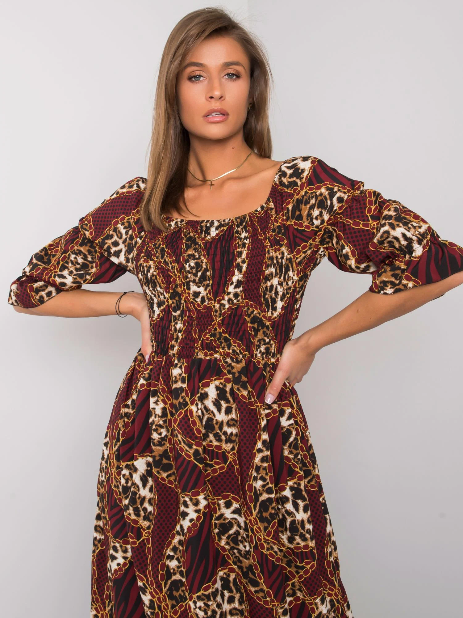 Rochie Dama Maxi, Animal print, ITALY MODA, Bordo Casual - Image 3