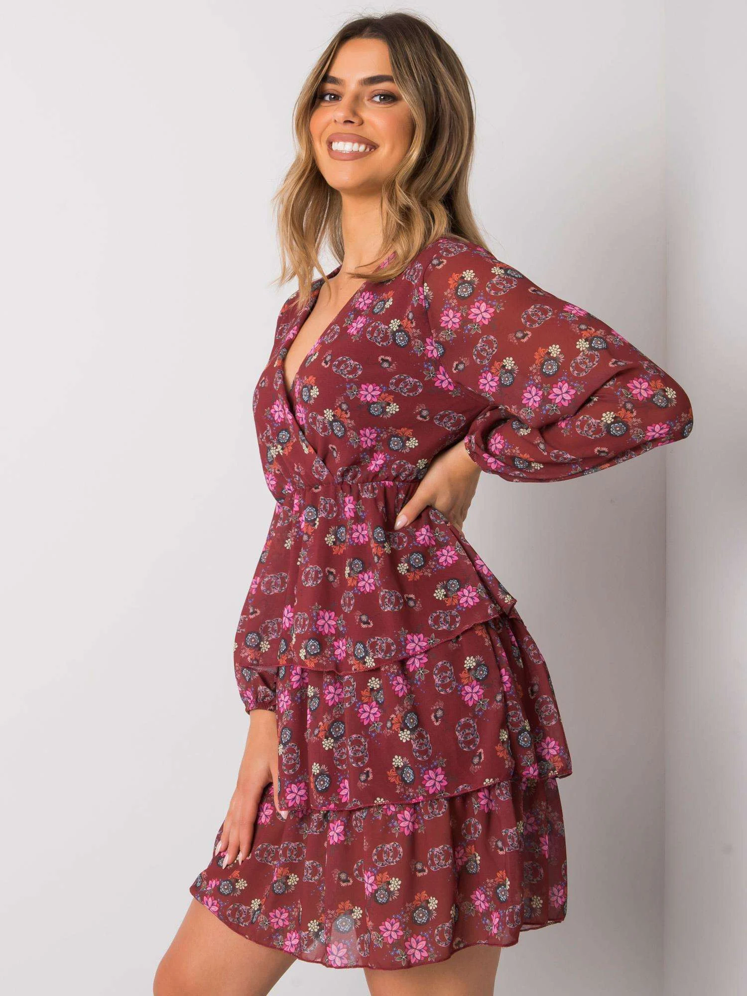 Rochie Dama Mini, Imprimat, RUE PARIS, Bordo Eleganta Office - imagine 2