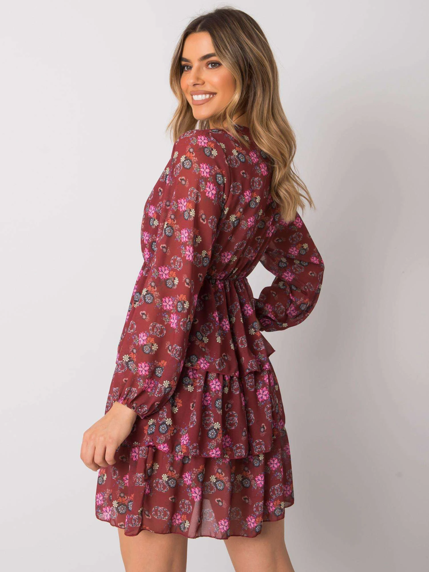 Rochie Dama Mini, Imprimat, RUE PARIS, Bordo Eleganta Office - imagine 5