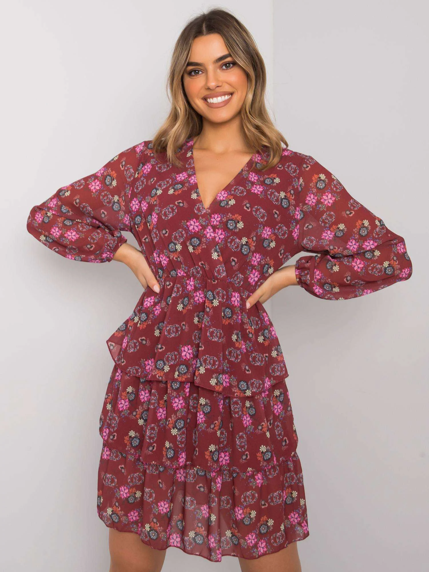 Rochie Dama Mini, Imprimat, RUE PARIS, Bordo Eleganta Office - imagine 4