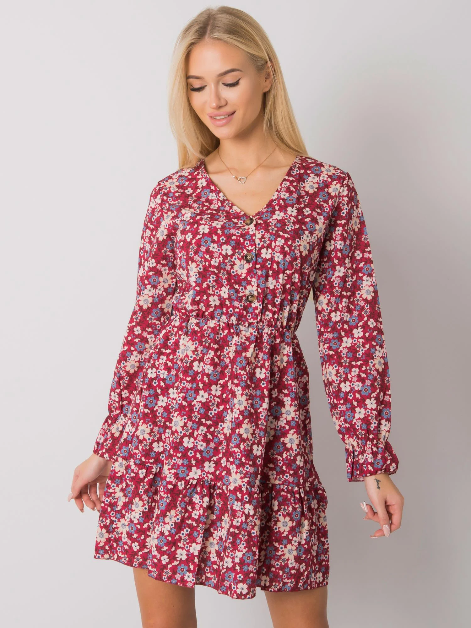 Rochie Dama Maxi, Imprimat, Och Bella, Bordo Casual - Image 4