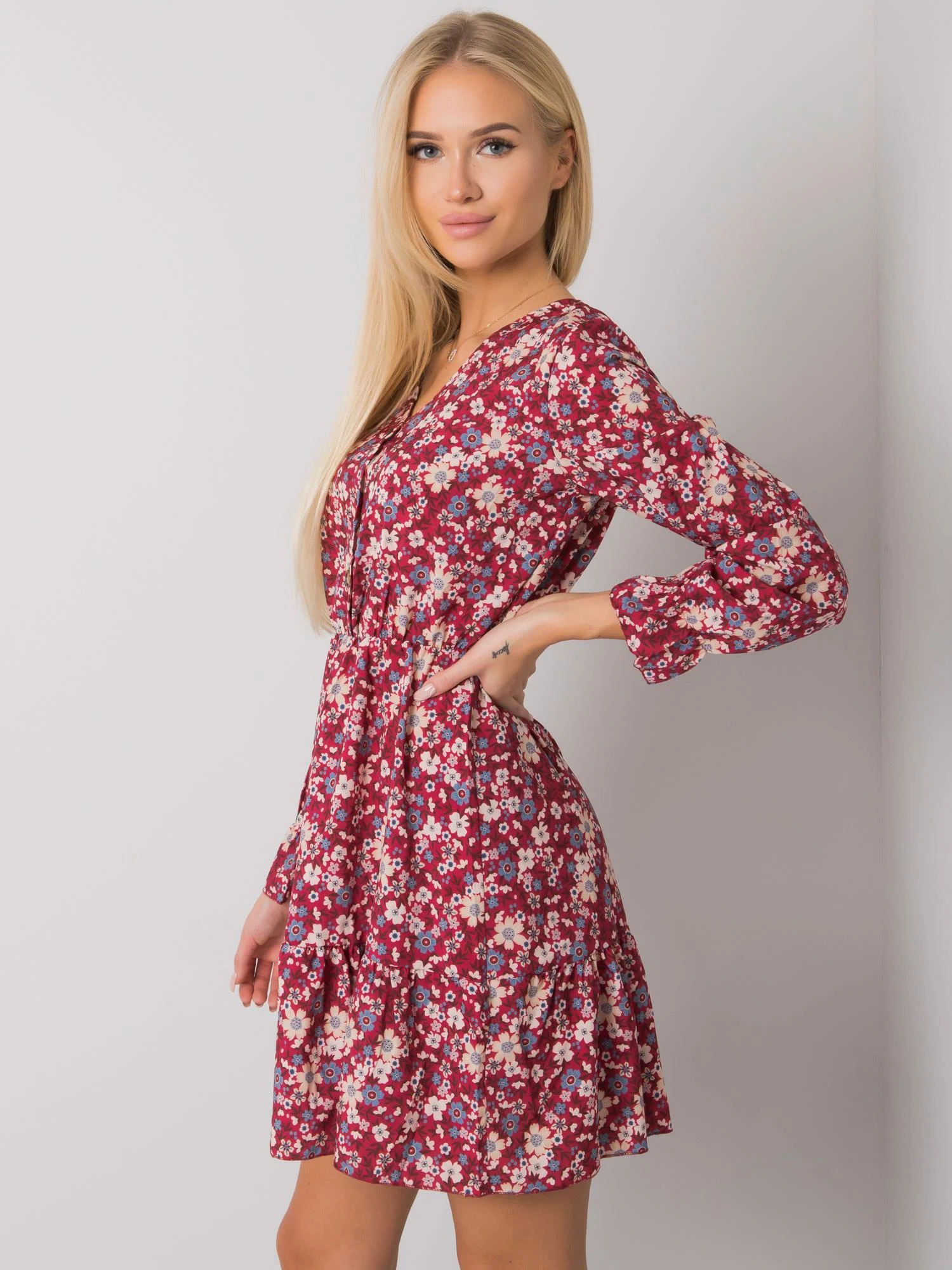 Rochie Dama Maxi, Imprimat, Och Bella, Bordo Casual - Image 5
