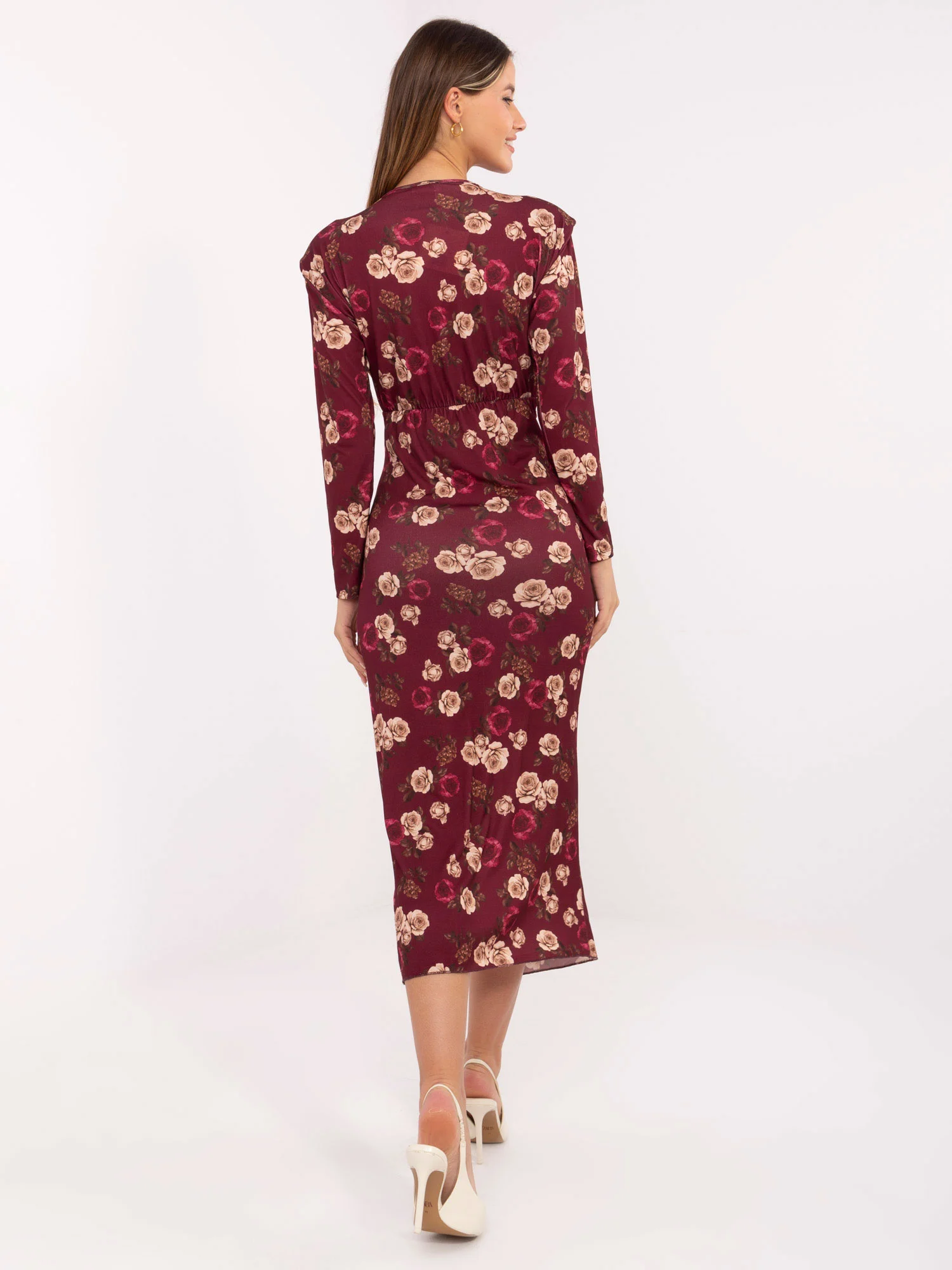Rochie Dama Maxi, Floral, ITALY MODA, Bordo de Petrecere - Image 3