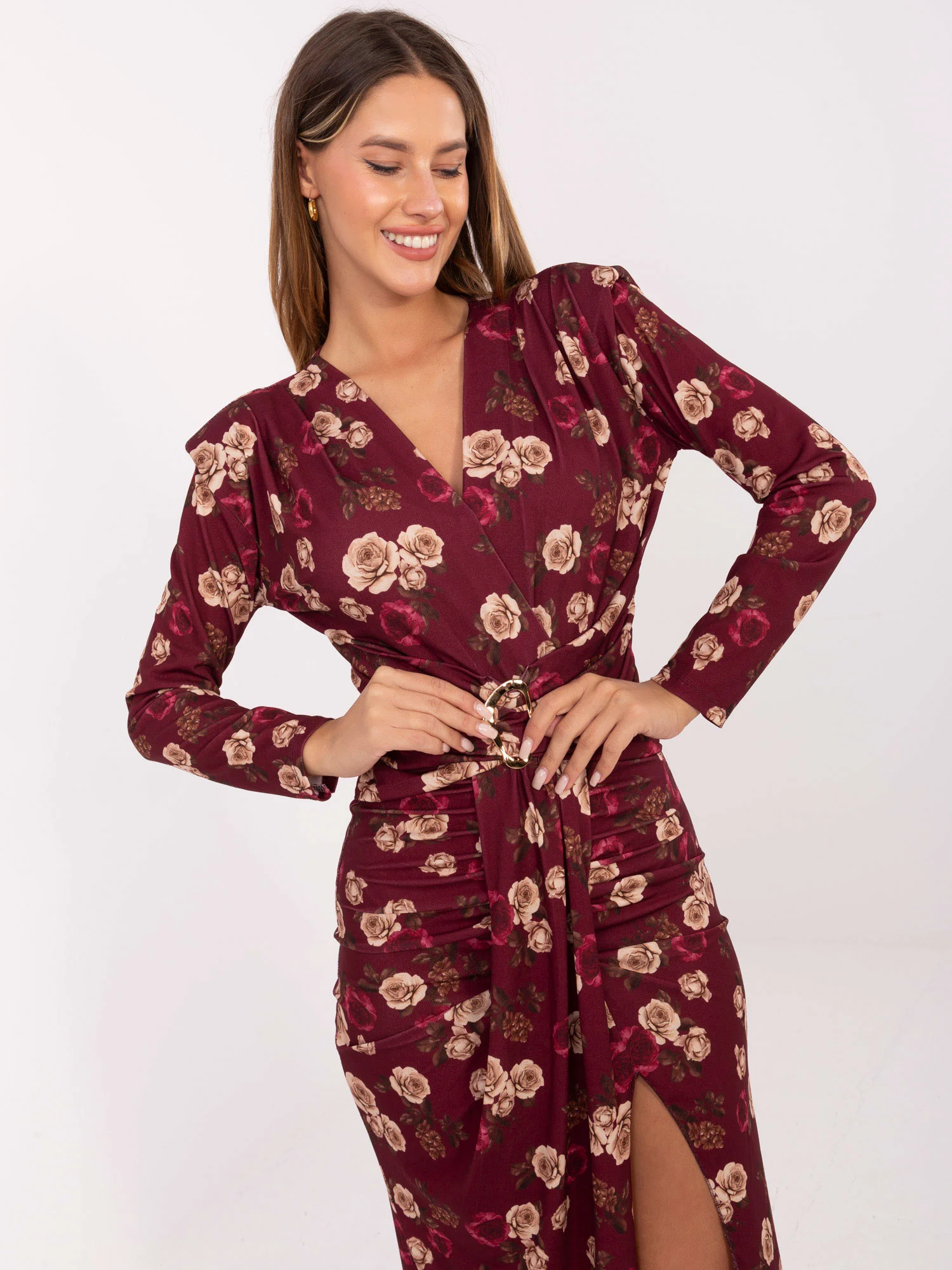 Rochie Dama Maxi, Floral, ITALY MODA, Bordo de Petrecere - Image 2