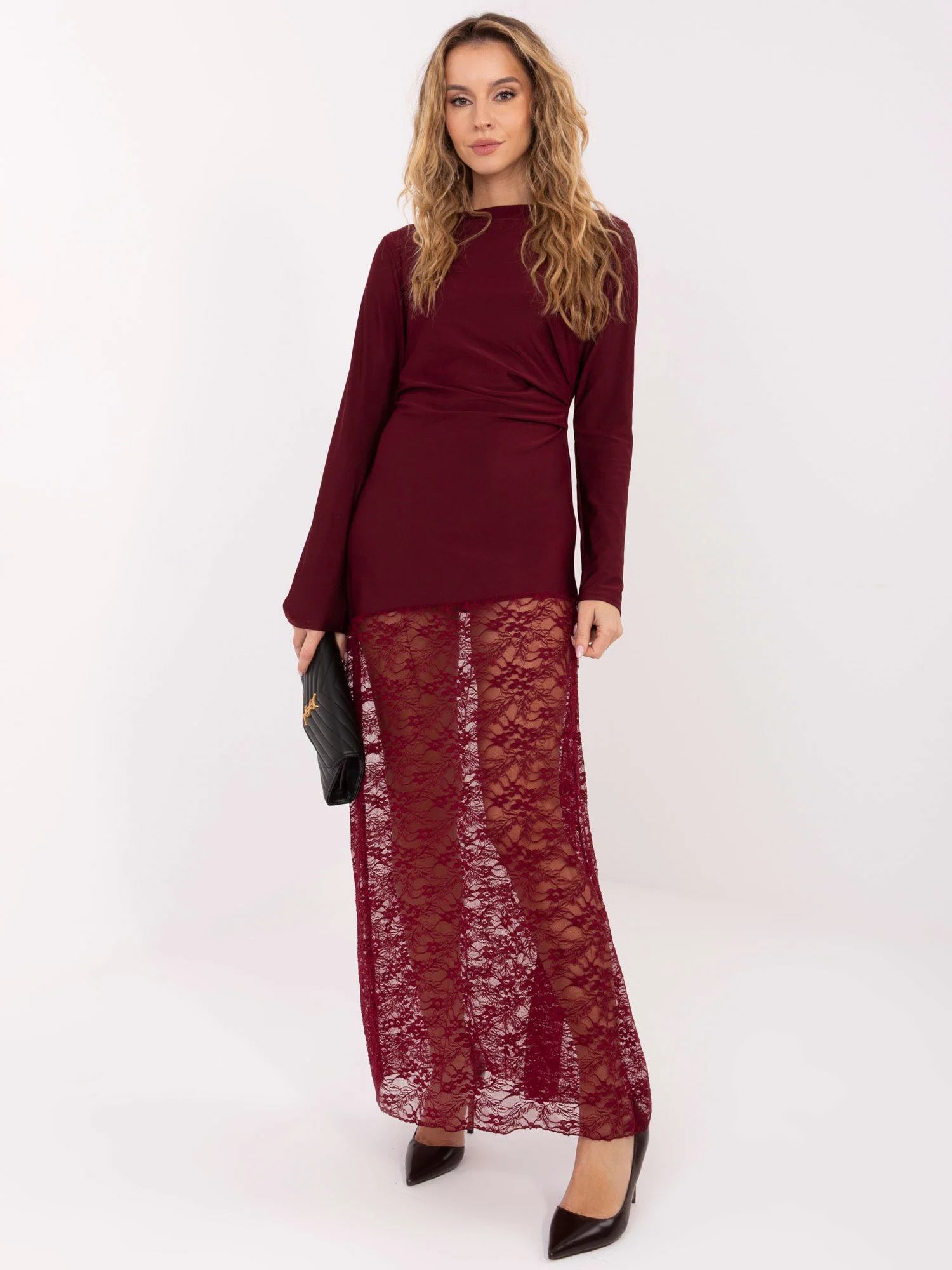 Rochie Dama Maxi, Dantela, ITALY MODA, Bordo Eleganta - Image 2