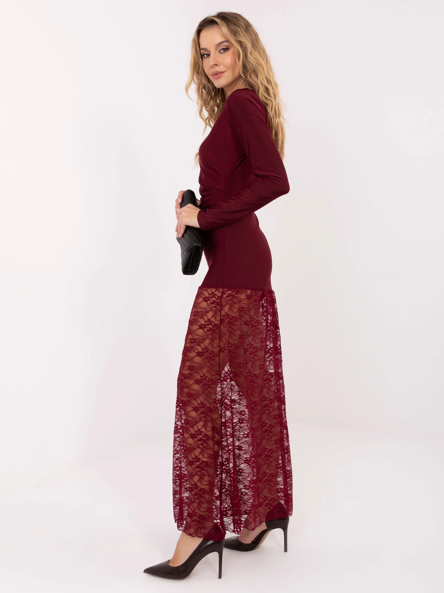 Rochie Dama Maxi, Dantela, ITALY MODA, Bordo Eleganta - Image 4