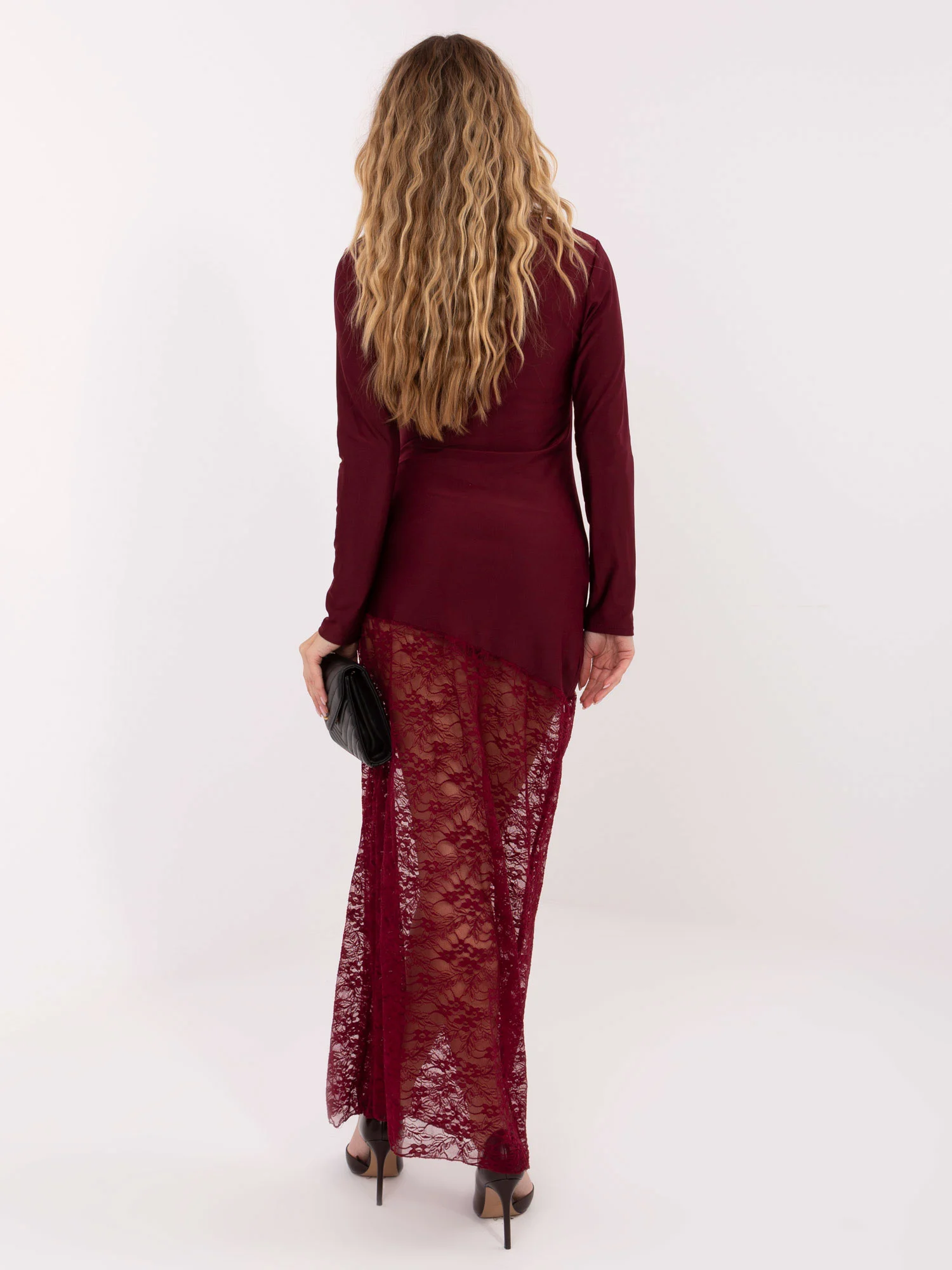 Rochie Dama Maxi, Dantela, ITALY MODA, Bordo Eleganta - Image 3