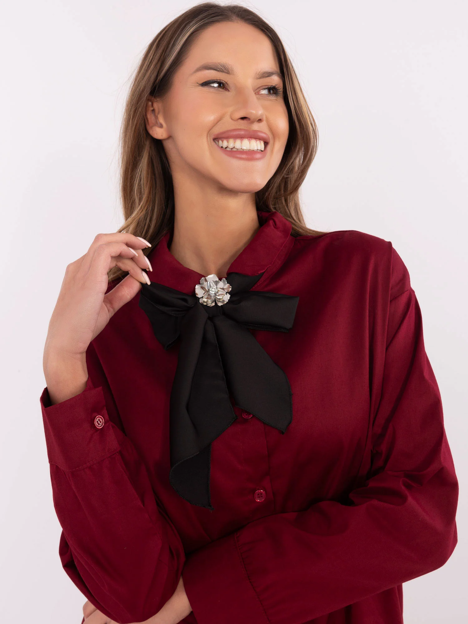 Camasa Dama Maneca lunga, Elegant, ITALY MODA, Bordo Eleganta Office - imagine 2