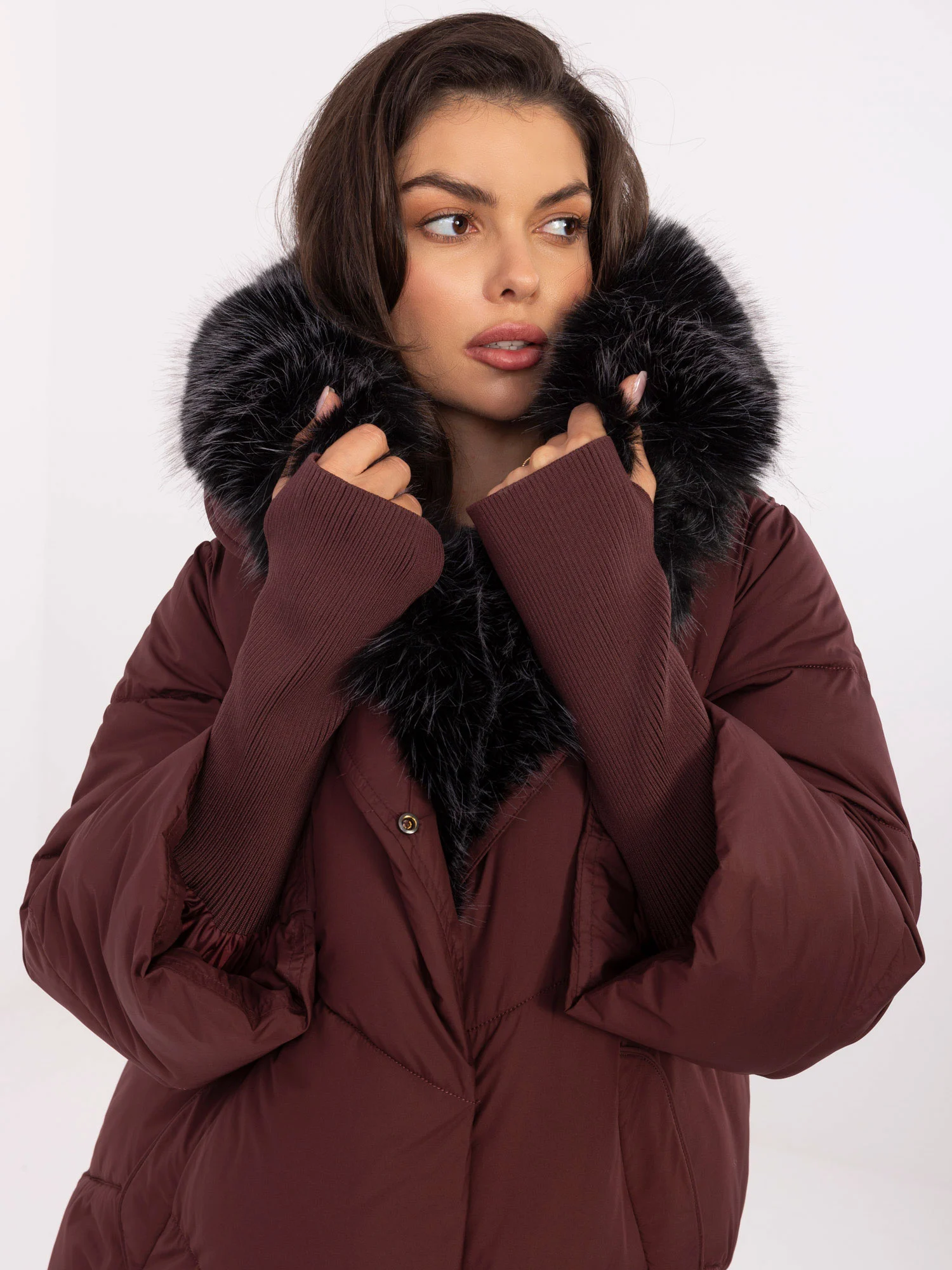 Jacheta Dama Maneca lunga, Guler inalt, Wind Line, Bordo Eleganta Office - imagine 4