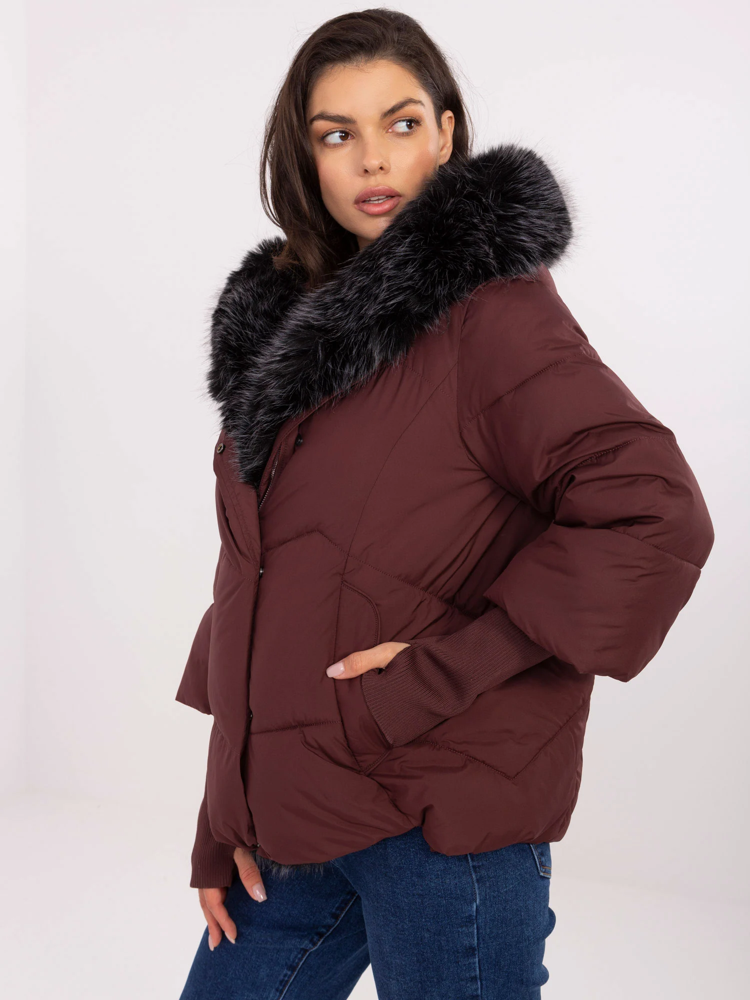 Jacheta Dama Maneca lunga, Guler inalt, Wind Line, Bordo Eleganta Office - imagine 2