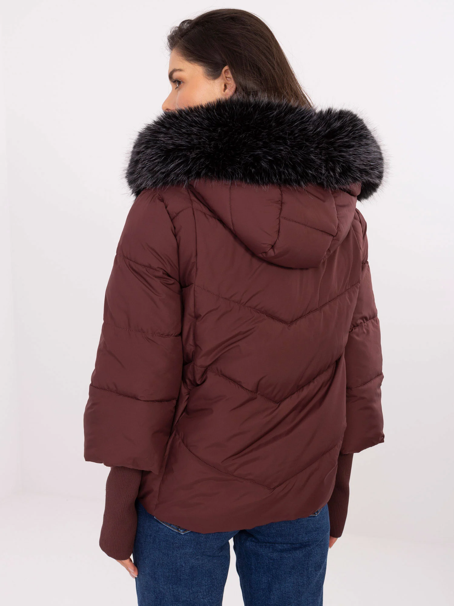 Jacheta Dama Maneca lunga, Guler inalt, Wind Line, Bordo Eleganta Office - imagine 5