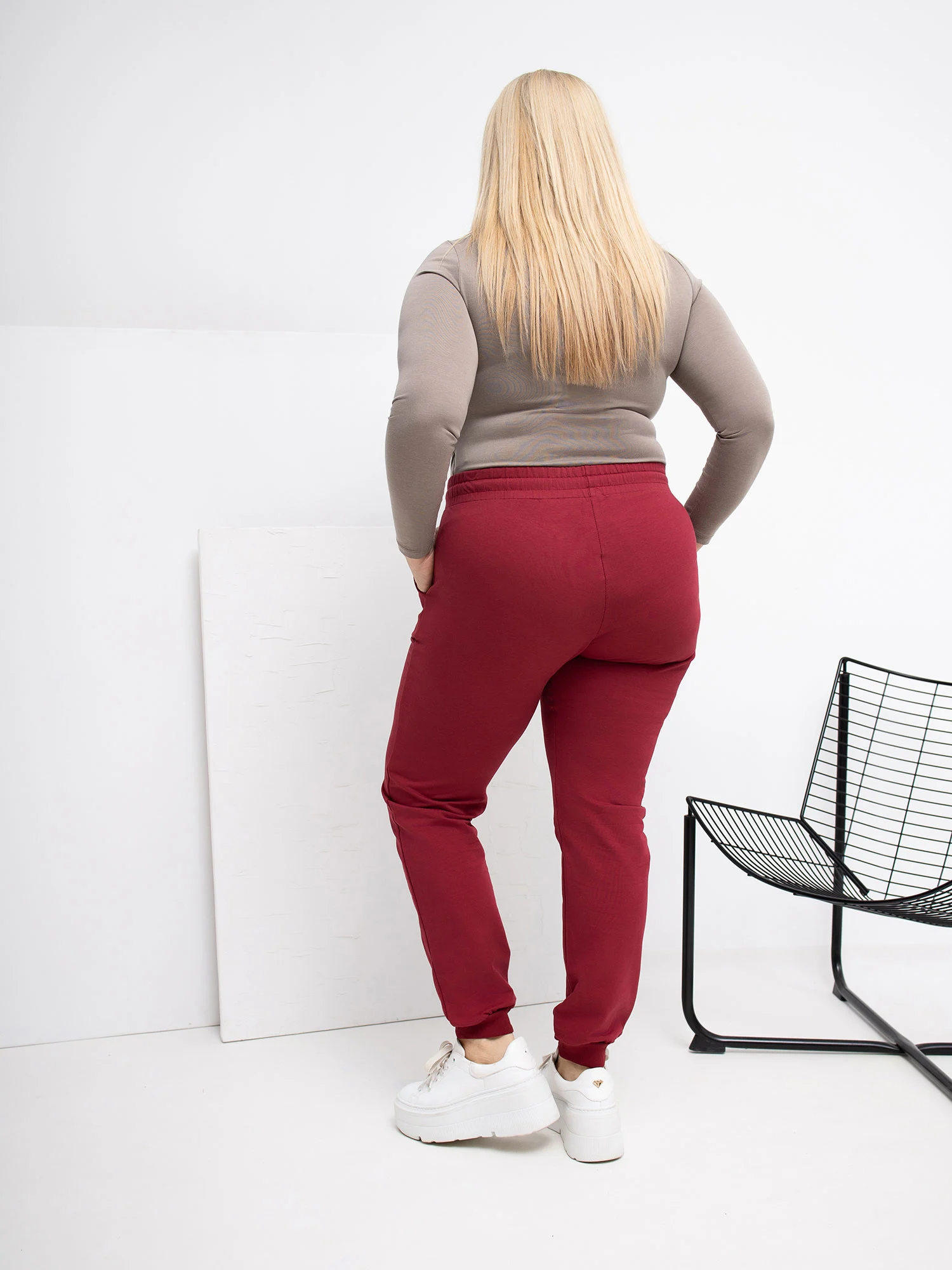 Pantaloni Trening Dama Mansete elastice, Guler inalt, RELEVANCE, Bordo Marimi Mari - imagine 2