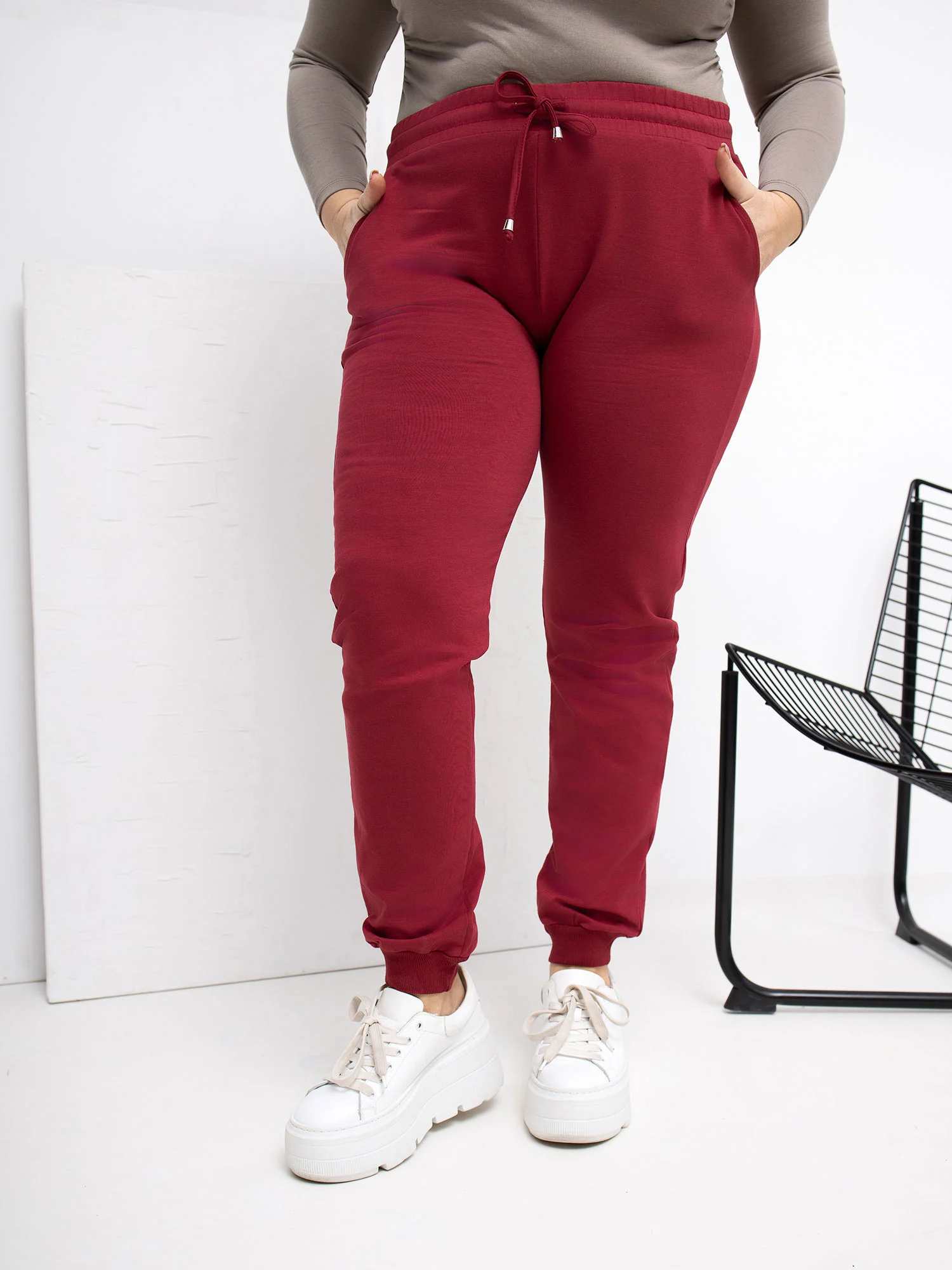 Pantaloni Trening Dama Mansete elastice, Guler inalt, RELEVANCE, Bordo Marimi Mari - imagine 4