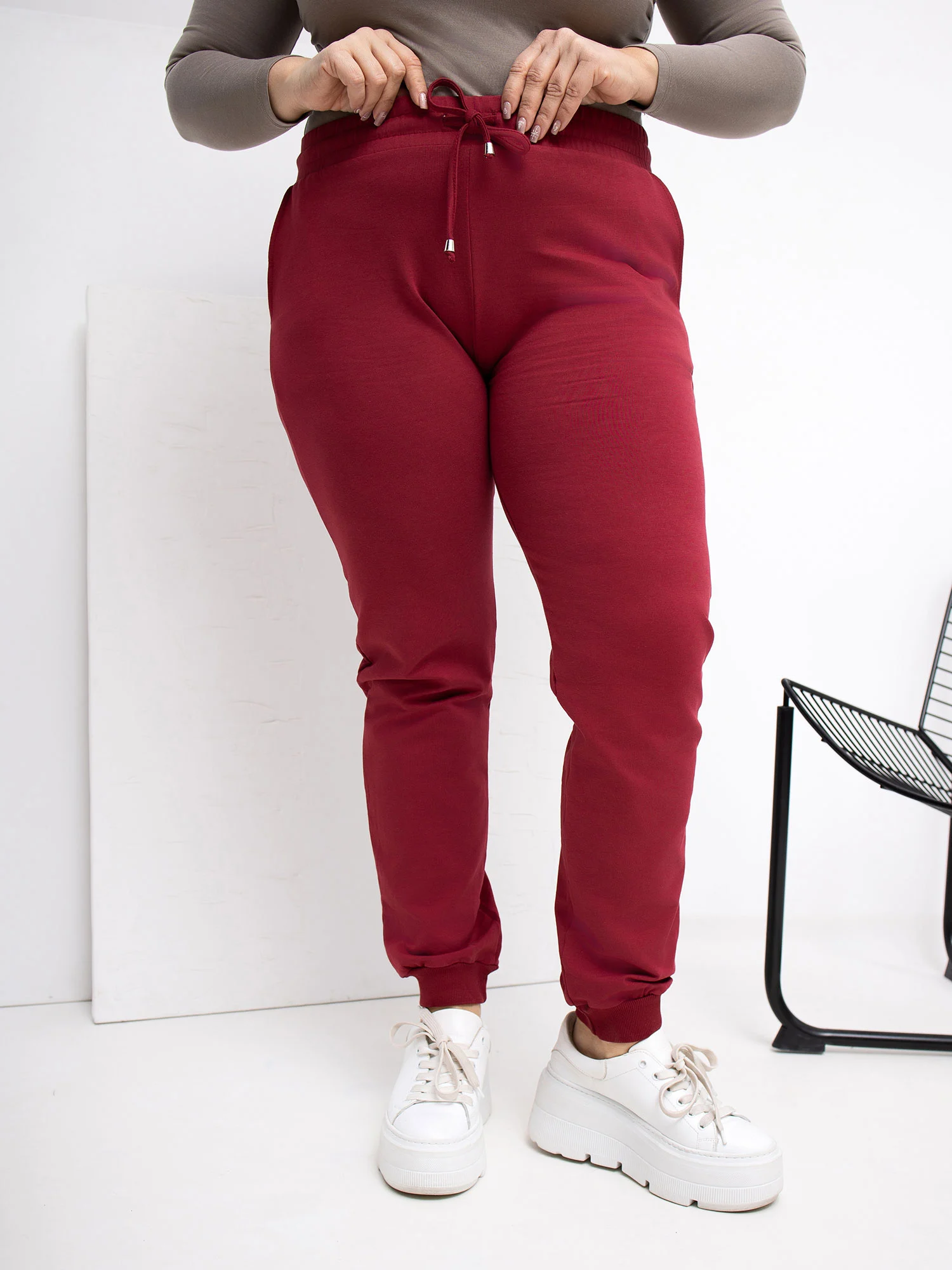Pantaloni Trening Dama Mansete elastice, Guler inalt, RELEVANCE, Bordo Marimi Mari - imagine 5