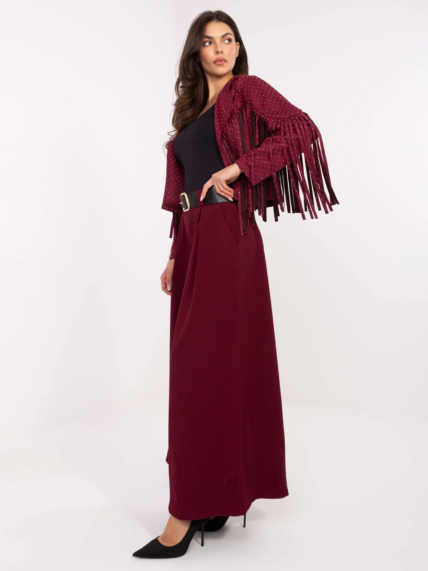 Pantaloni Dama Lunga, Elegant, MODA ITALY, Bordo Eleganta Office - imagine 3