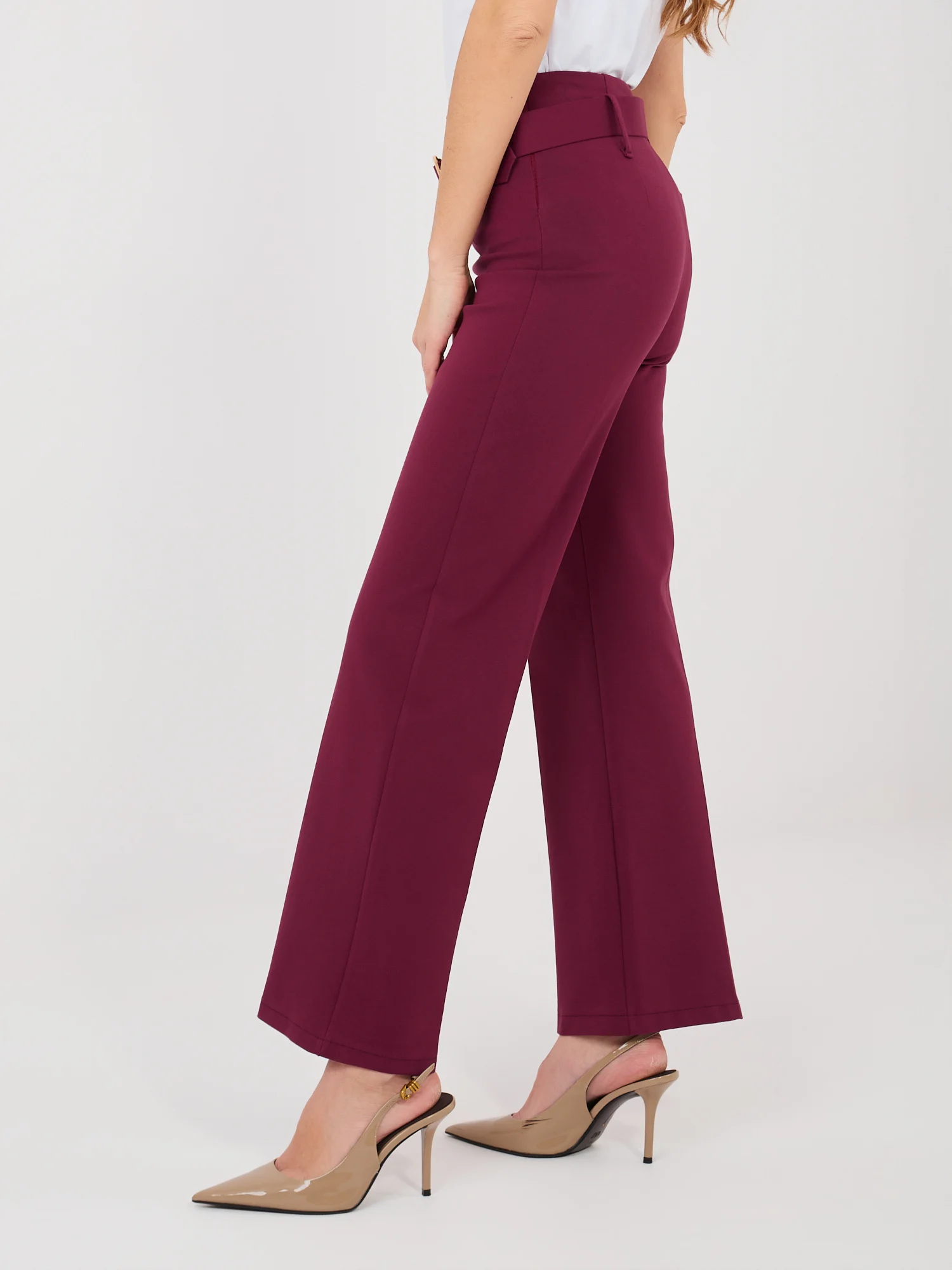 Pantaloni Dama Croiala dreapta, Guler inalt, RUE PARIS, Rosu Eleganta Office - imagine 6