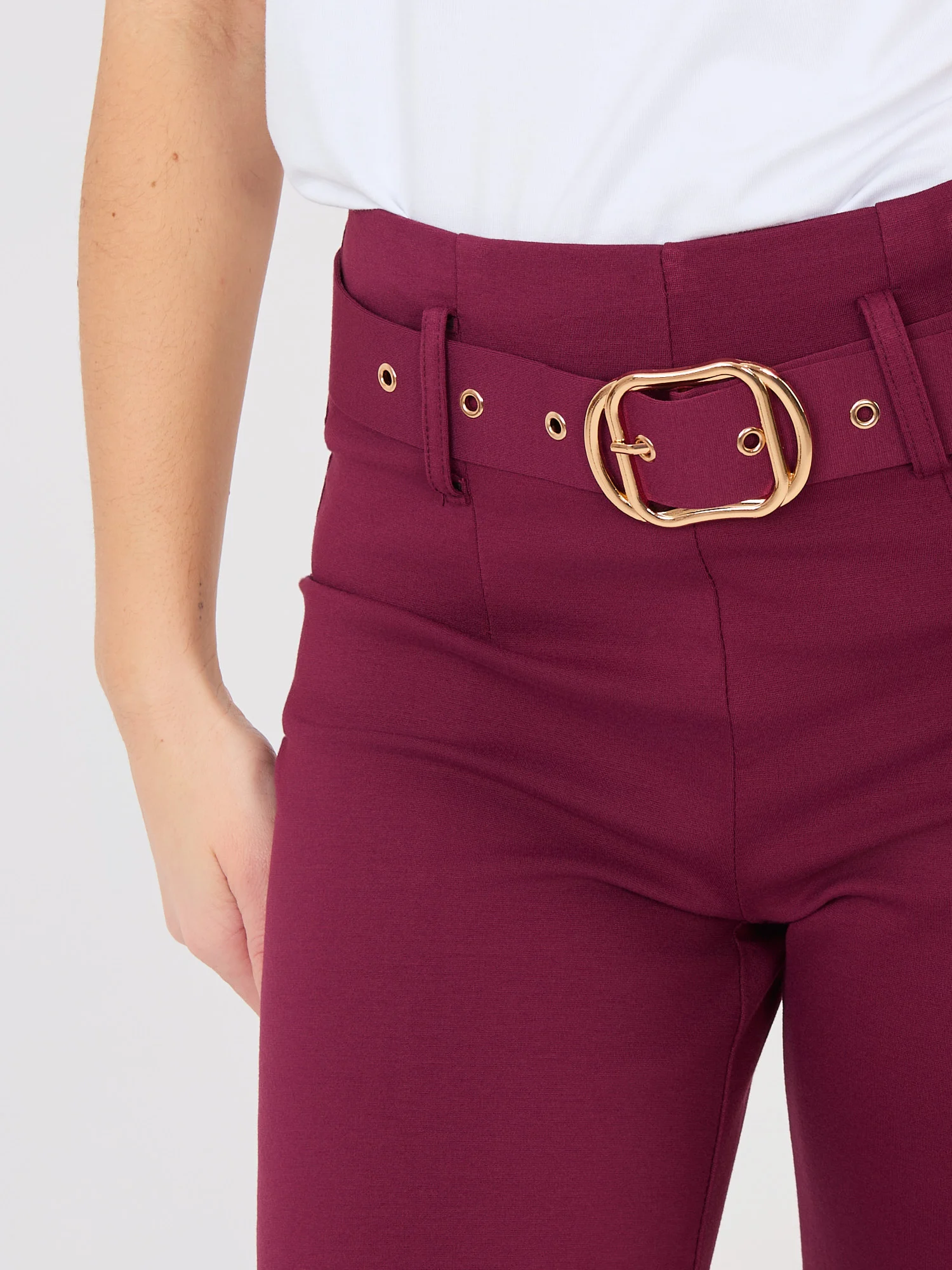 Pantaloni Dama Croiala dreapta, Guler inalt, RUE PARIS, Rosu Eleganta Office - imagine 4