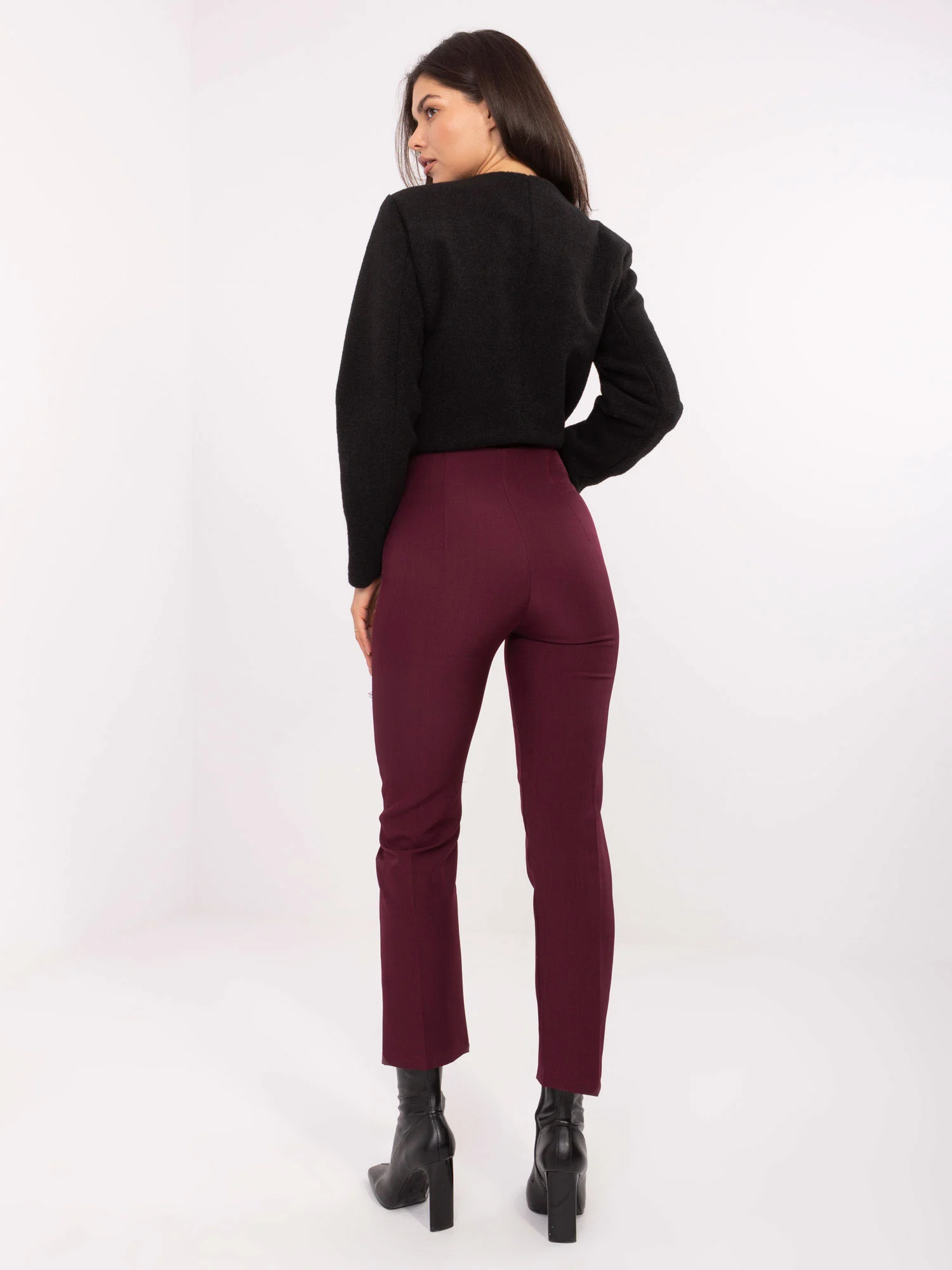 Pantaloni Dama Elegant, Guler inalt, RUE PARIS, Bordo Eleganta Office - imagine 4