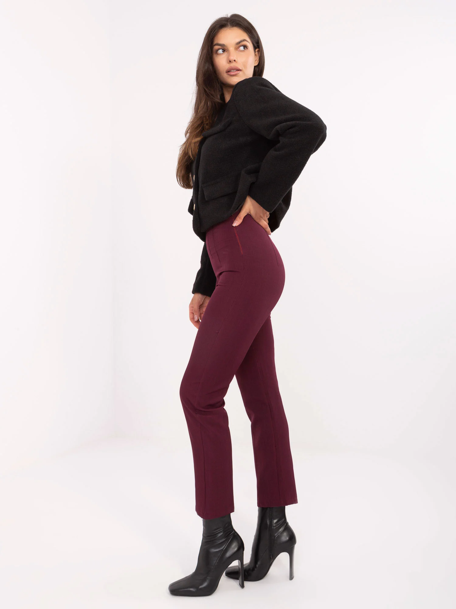 Pantaloni Dama Elegant, Guler inalt, RUE PARIS, Bordo Eleganta Office - imagine 5