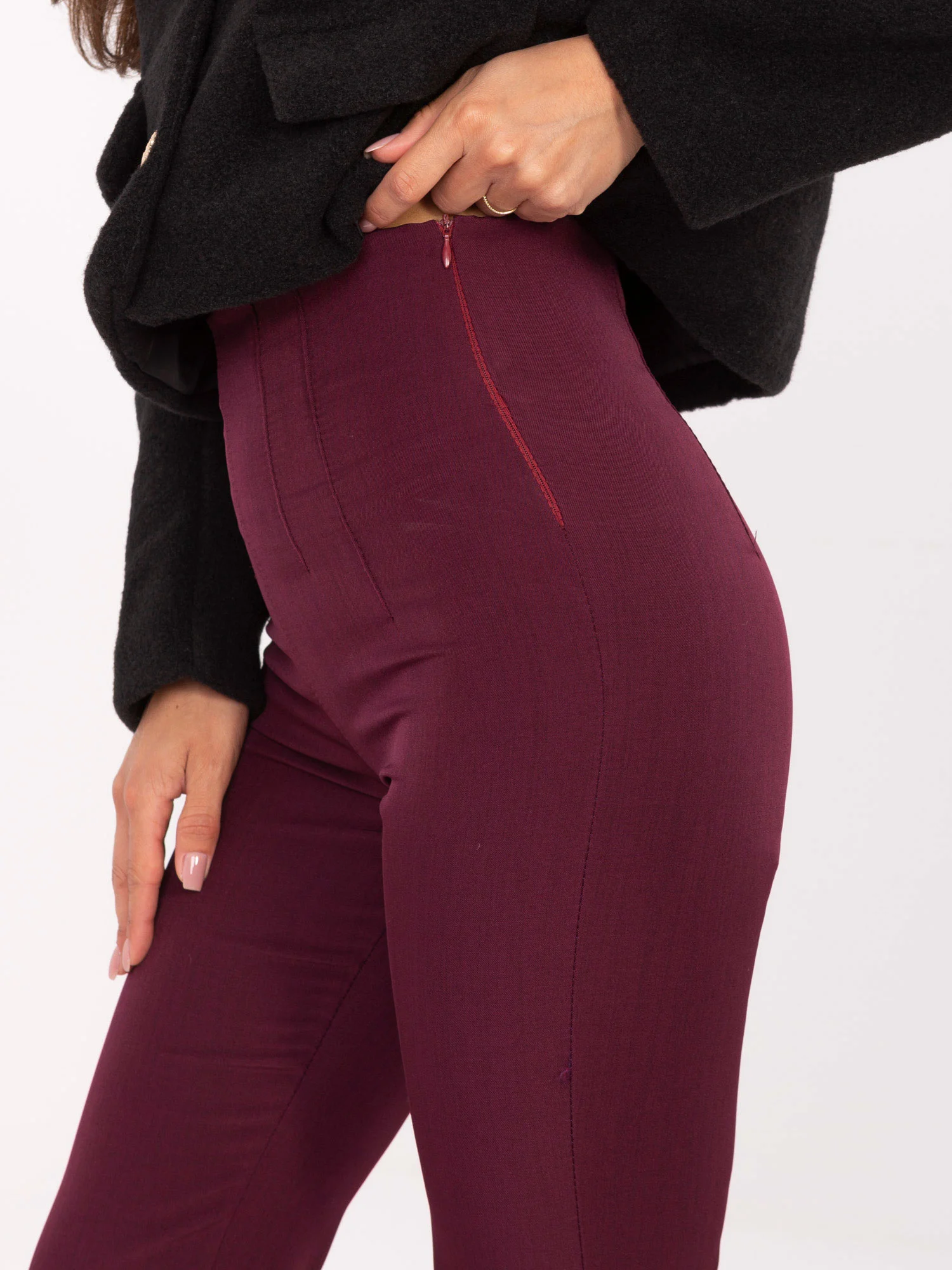 Pantaloni Dama Elegant, Guler inalt, RUE PARIS, Bordo Eleganta Office - imagine 3