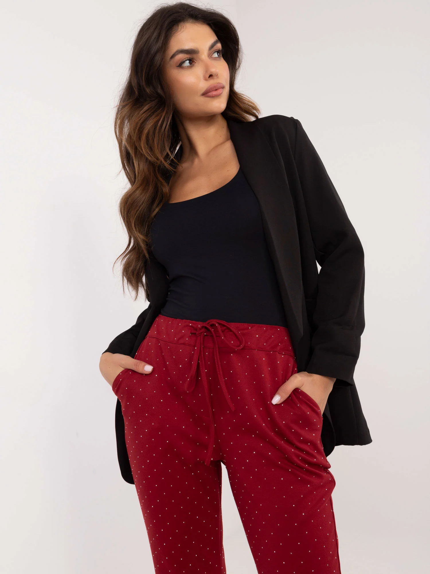 Pantaloni Dama Elegant, Guler inalt, ITALY MODA, Bordo Eleganta Office - imagine 4