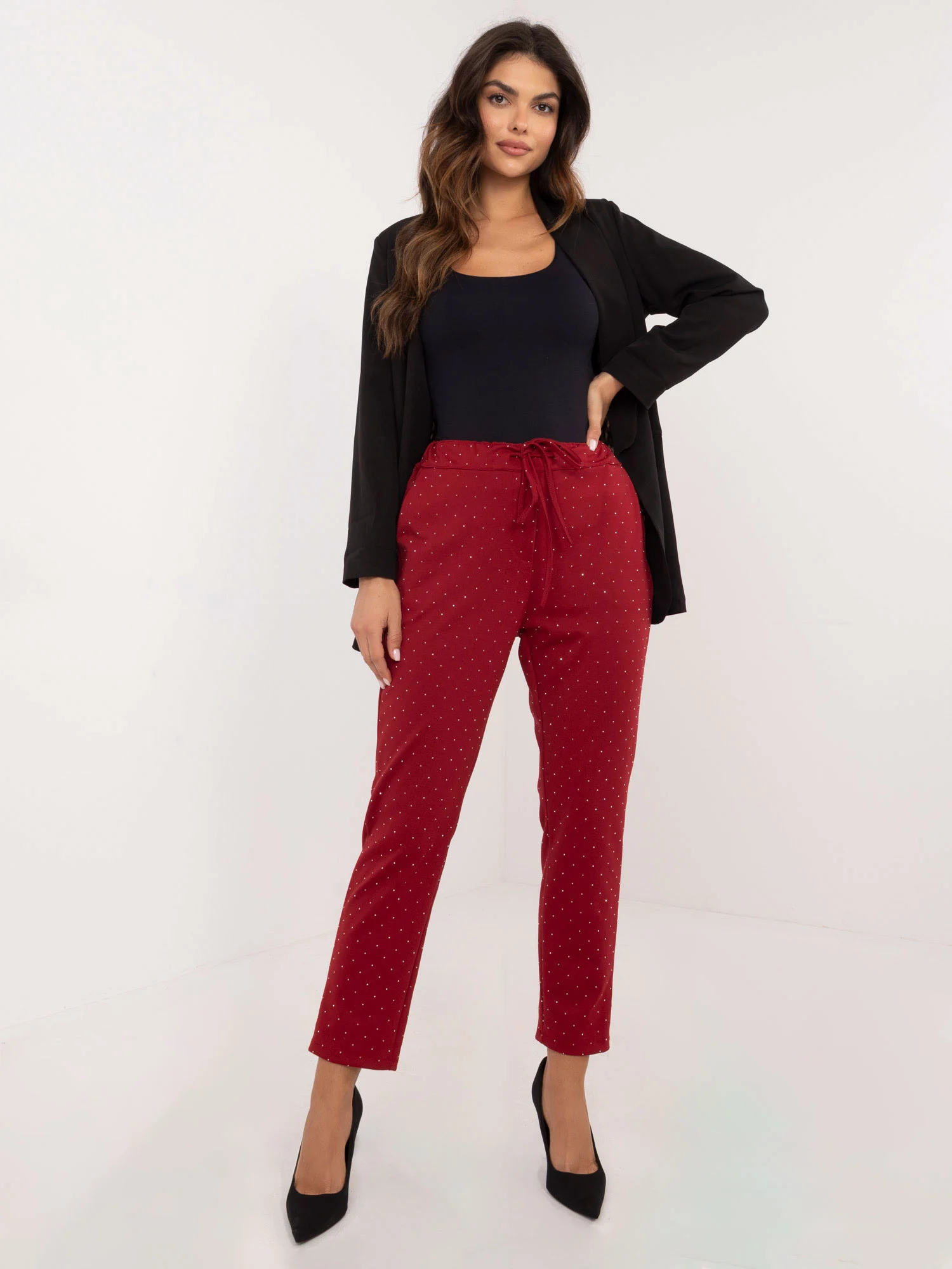 Pantaloni Dama Elegant, Guler inalt, ITALY MODA, Bordo Eleganta Office - imagine 2