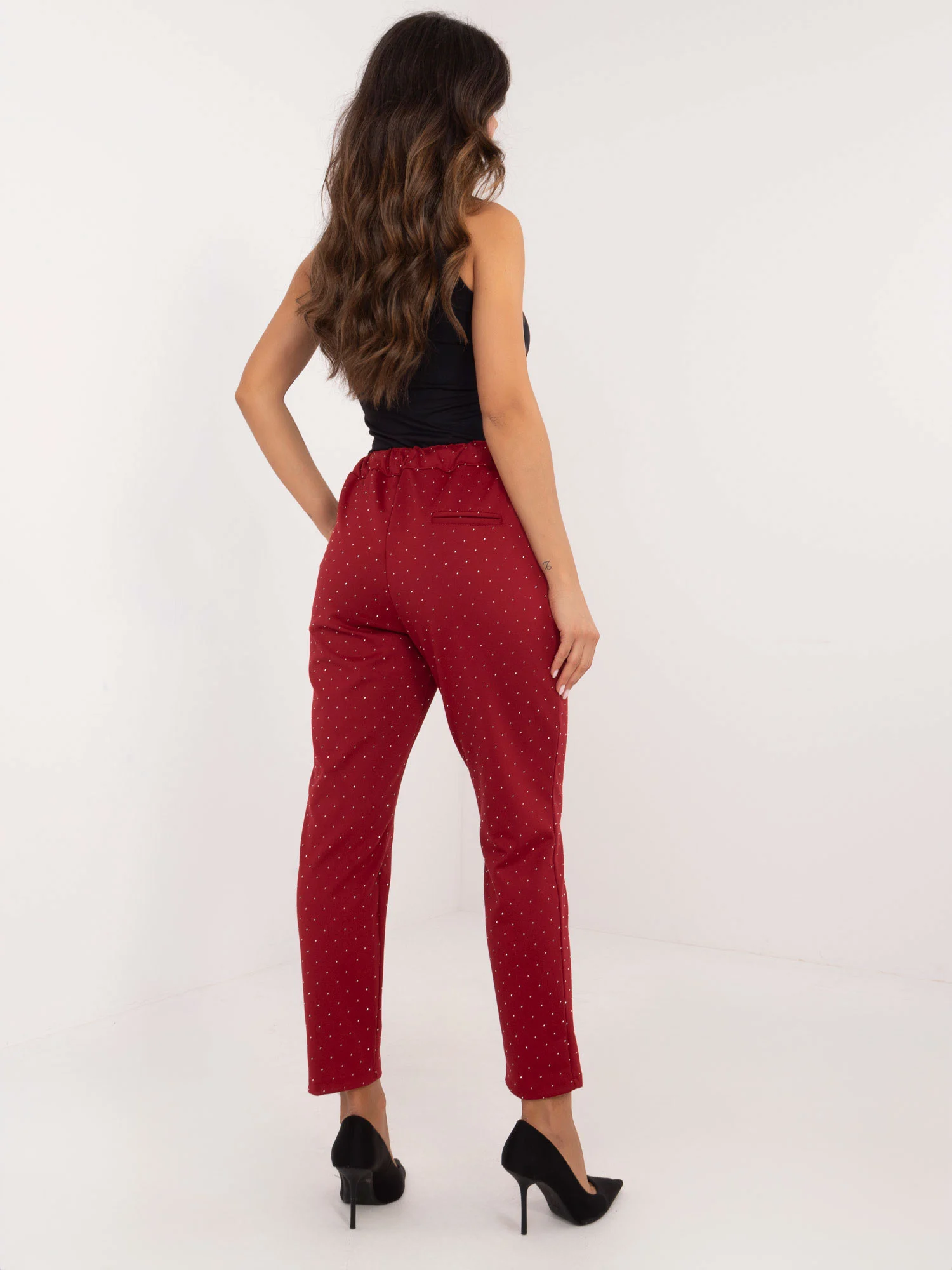 Pantaloni Dama Elegant, Guler inalt, ITALY MODA, Bordo Eleganta Office - imagine 5