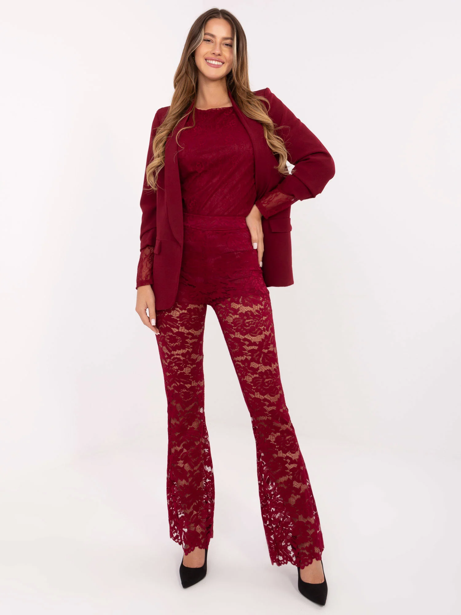 Pantaloni Dama Dantela, Lejera, ITALY MODA, Bordo de Petrecere - imagine 4